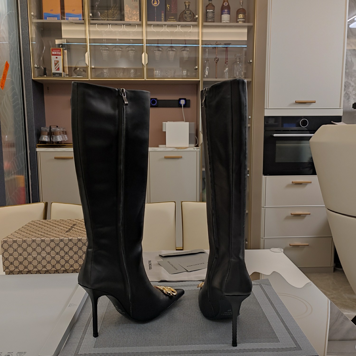 [TOP] BALENCIAGA 10cm High Heel Boots with BB Logo -  Black