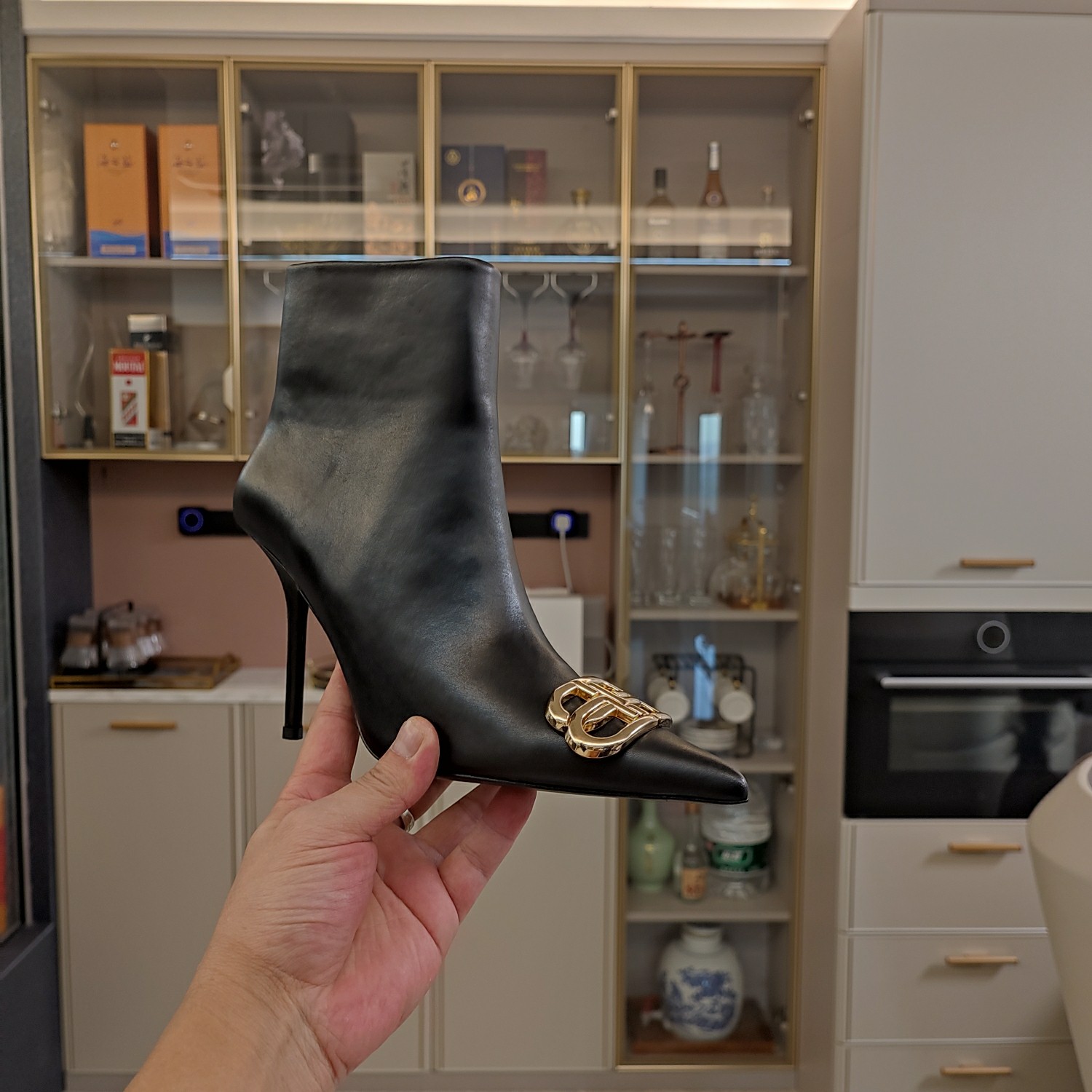 [TOP] BALENCIAGA 10cm High Heel Boots with BB Logo -  Black