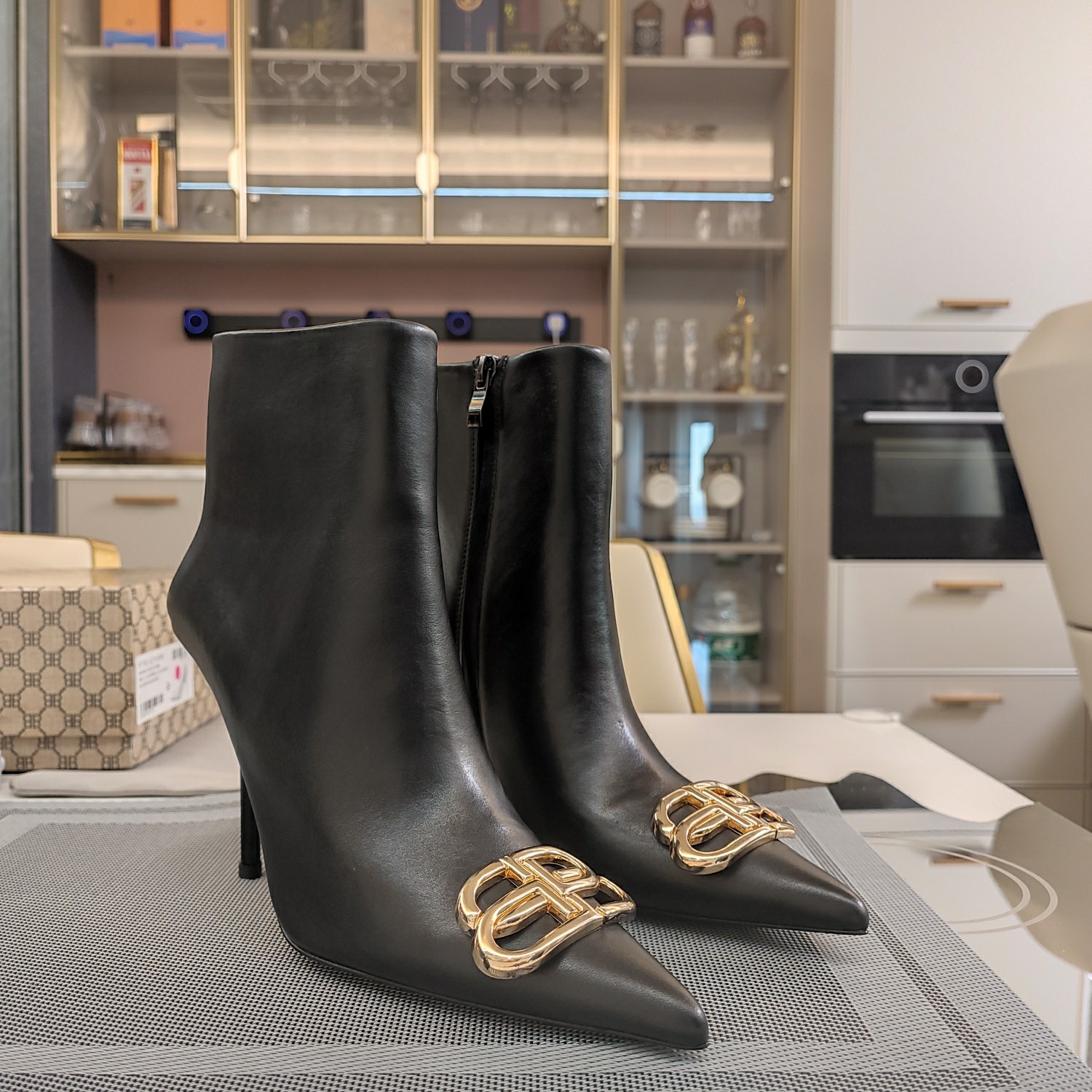 [TOP] BALENCIAGA 10cm High Heel Boots with BB Logo -  Black