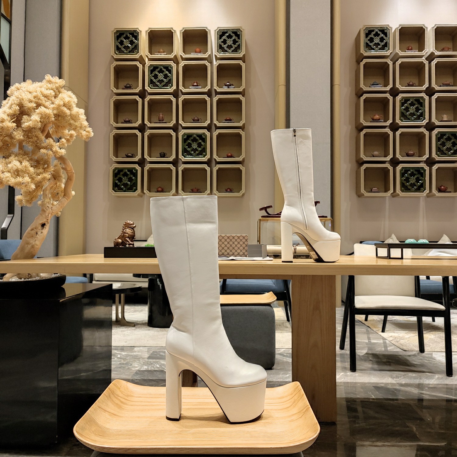 [TOP] BALENCIAGA 13cm High Heel High Boots -  Black & White