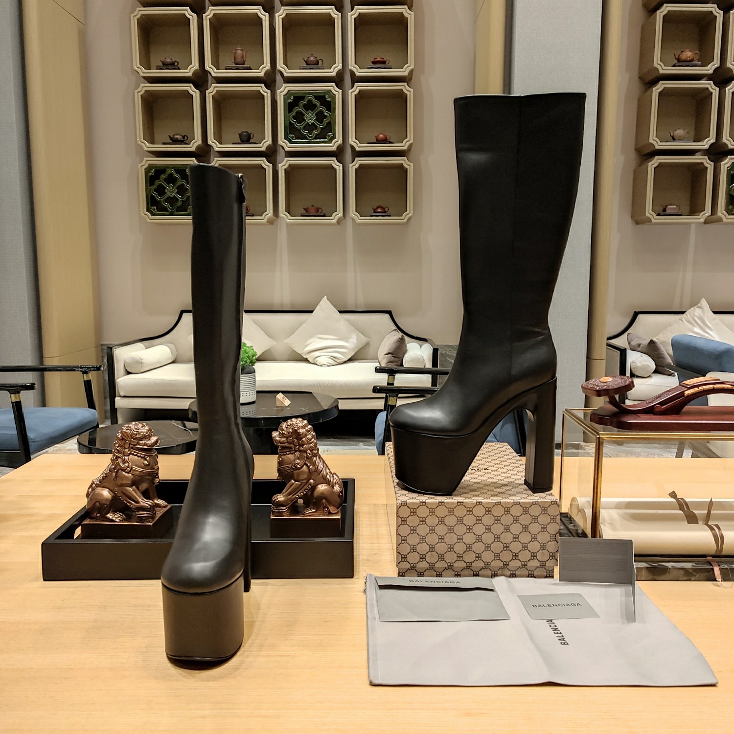 [TOP] BALENCIAGA 13cm High Heel High Boots -  Black & White