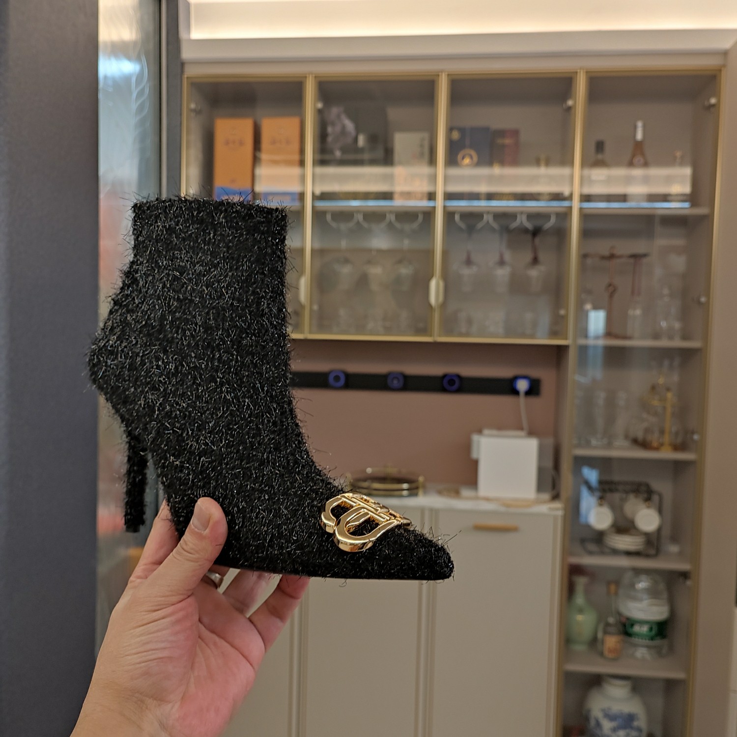 [TOP] BALENCIAGA 10cm High Heel Tweed Boots with BB Logo -  Black