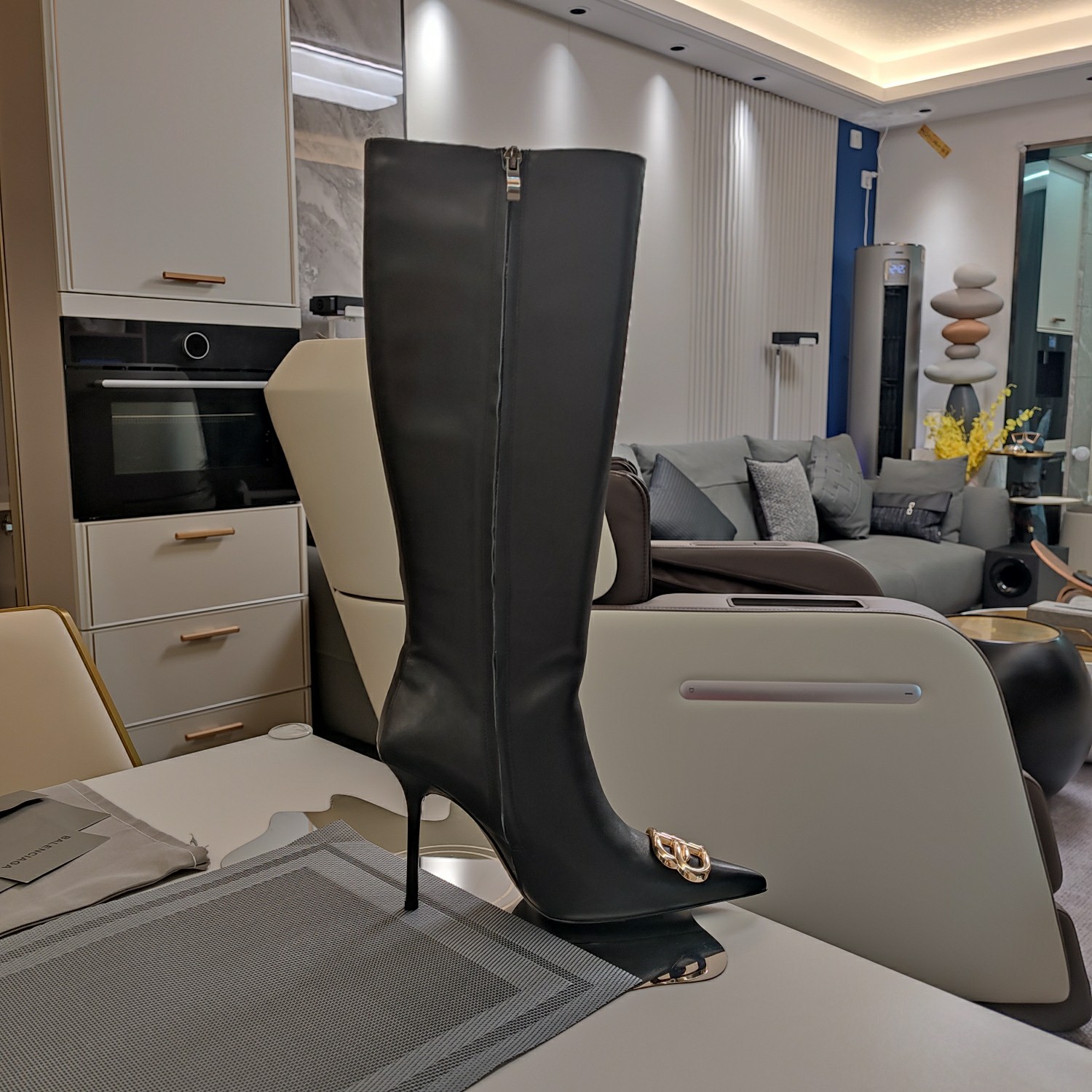 [TOP] BALENCIAGA 10cm High Heel Boots with BB Logo -  Black