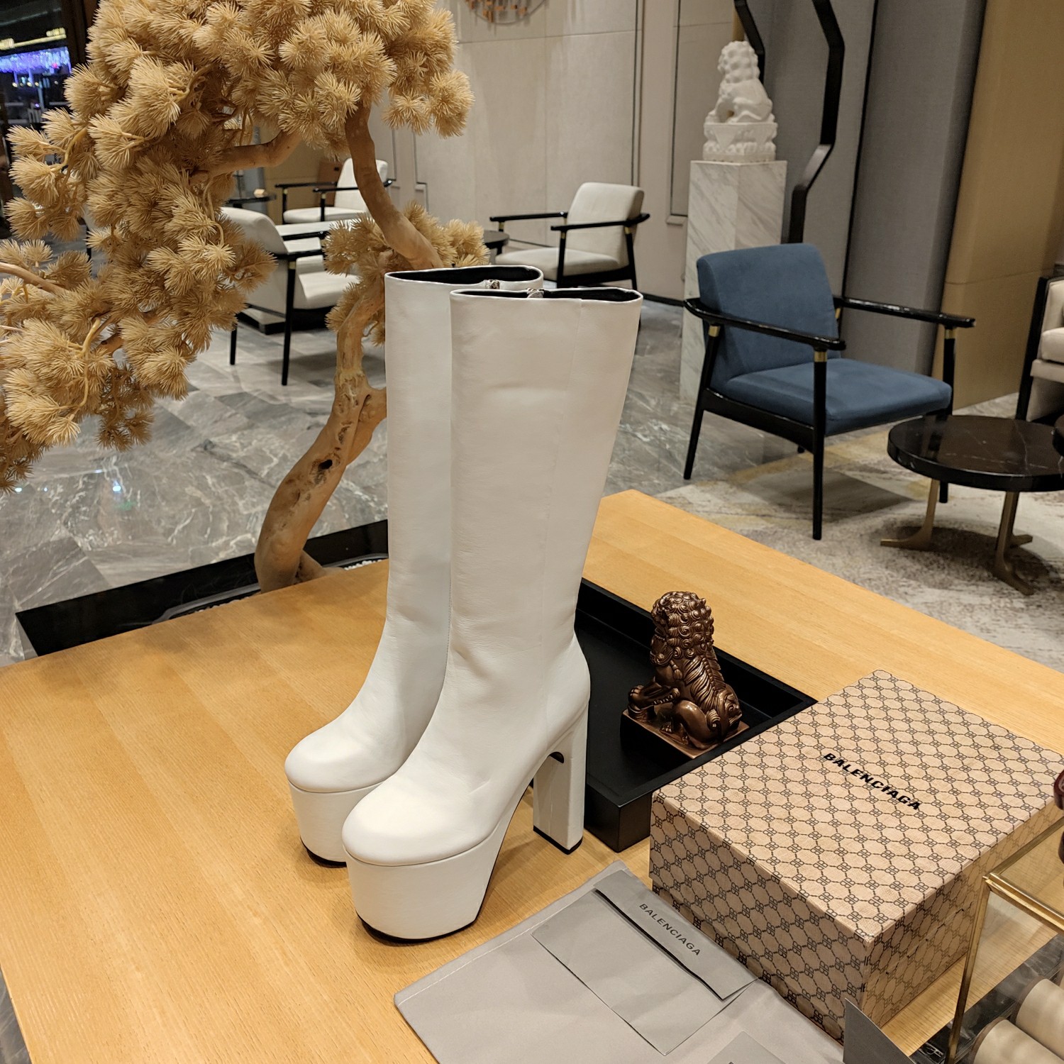 [TOP] BALENCIAGA 13cm High Heel High Boots -  Black & White