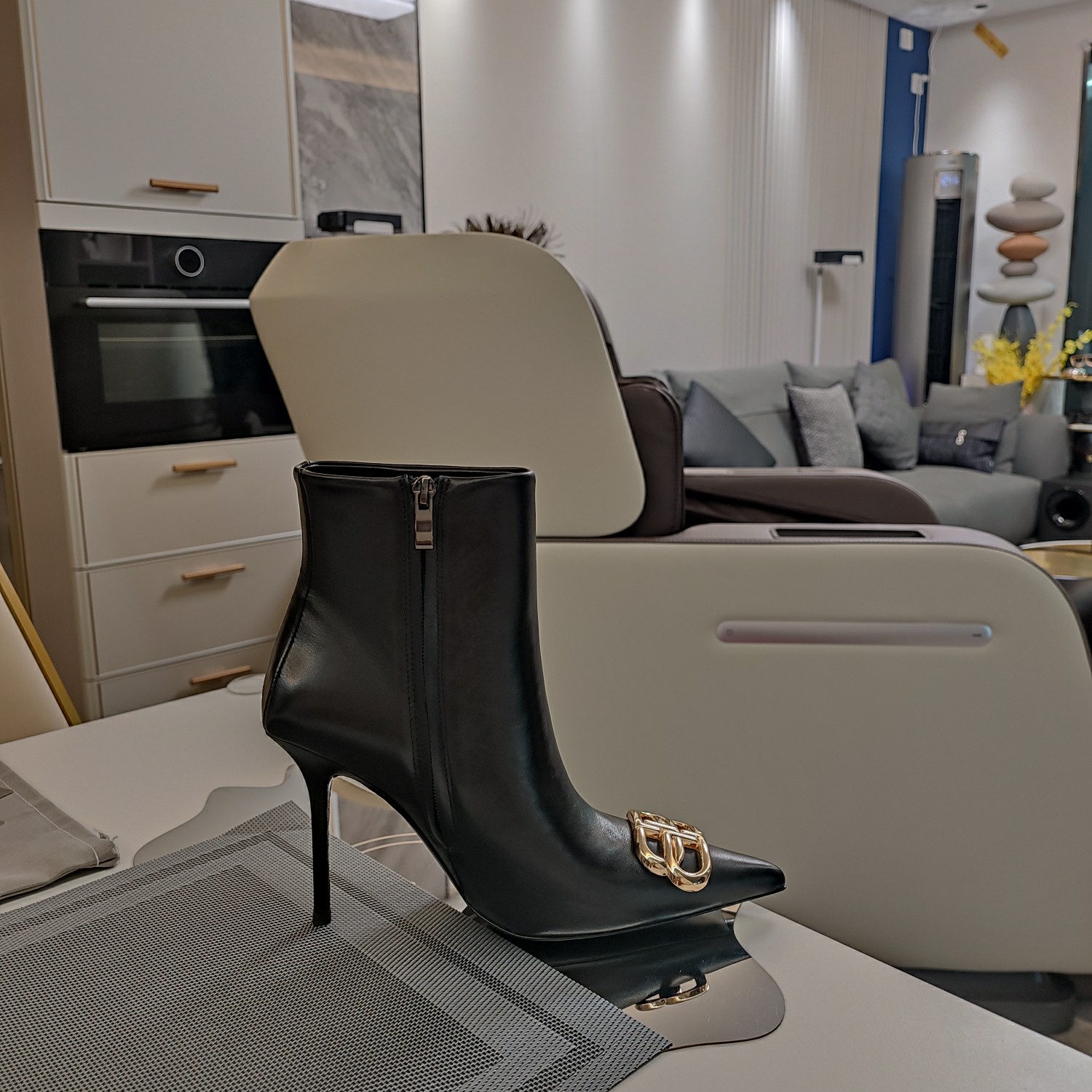 [TOP] BALENCIAGA 10cm High Heel Boots with BB Logo -  Black