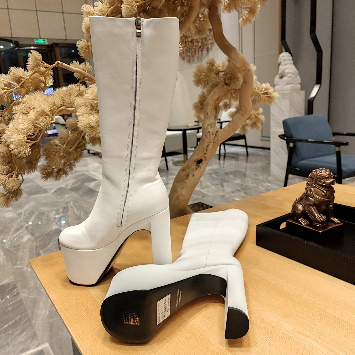 [TOP] BALENCIAGA 13cm High Heel High Boots -  Black & White