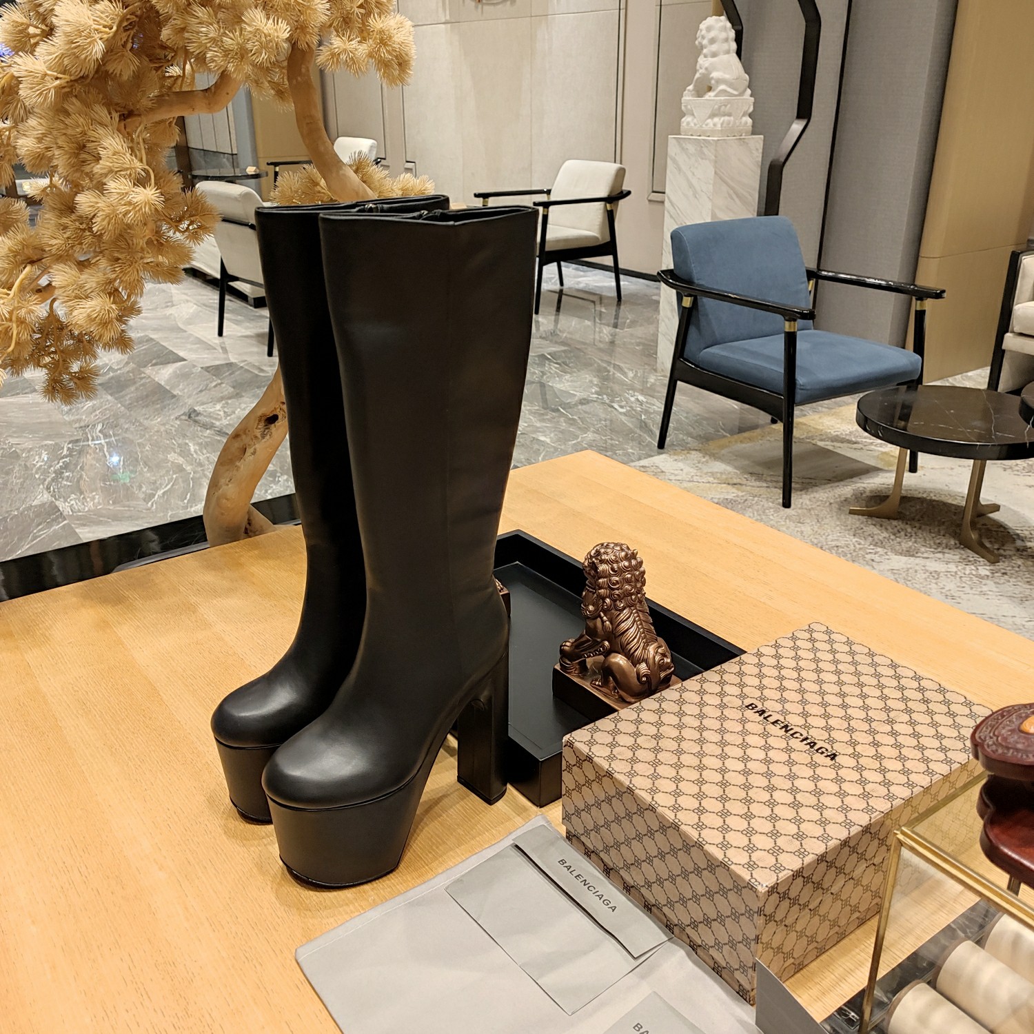 [TOP] BALENCIAGA 13cm High Heel High Boots -  Black & White