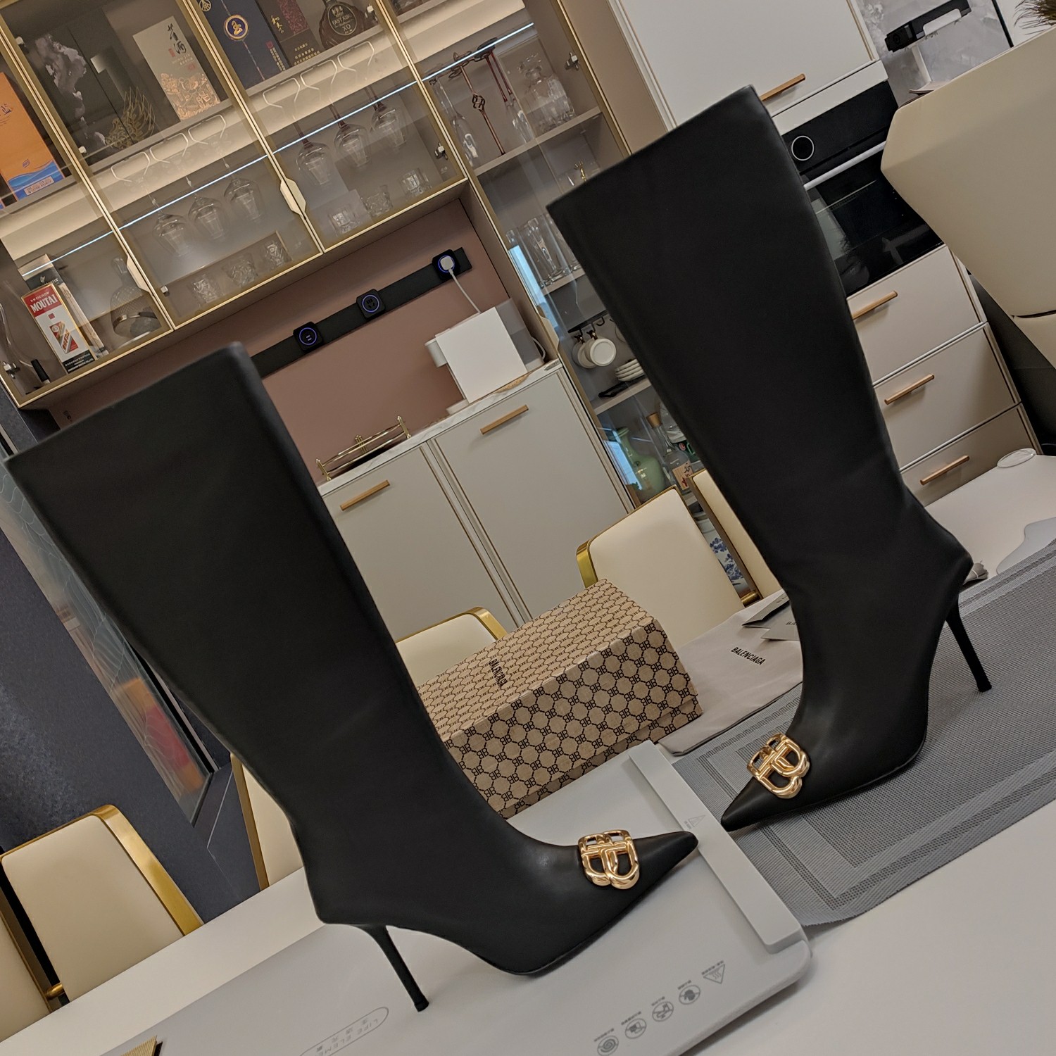 [TOP] BALENCIAGA 10cm High Heel Boots with BB Logo -  Black