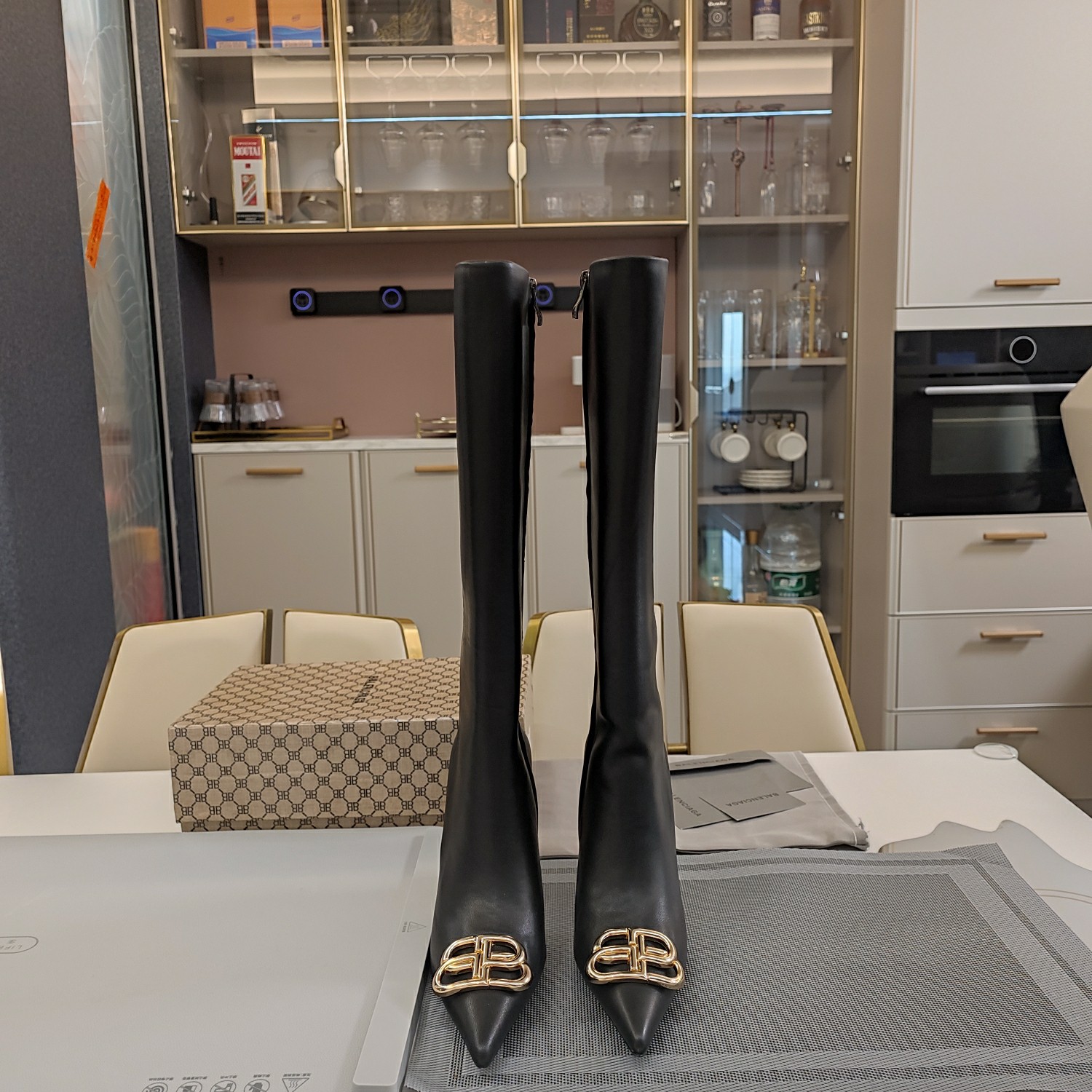 [TOP] BALENCIAGA 10cm High Heel Boots with BB Logo -  Black