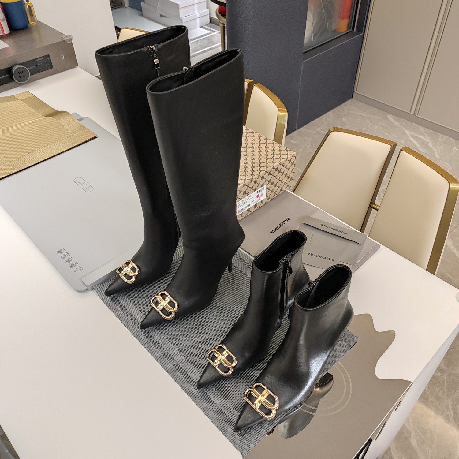[TOP] BALENCIAGA 10cm High Heel Boots with BB Logo -  Black