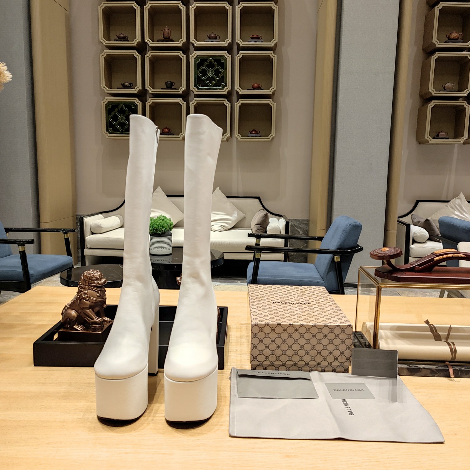 [TOP] BALENCIAGA 13cm High Heel High Boots -  Black & White