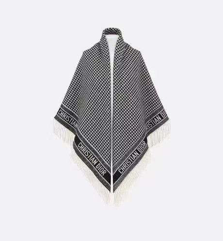 [TOP] Christian Dior Large CD Houndstooth Print Square Scarf 140x140cm - Black and White