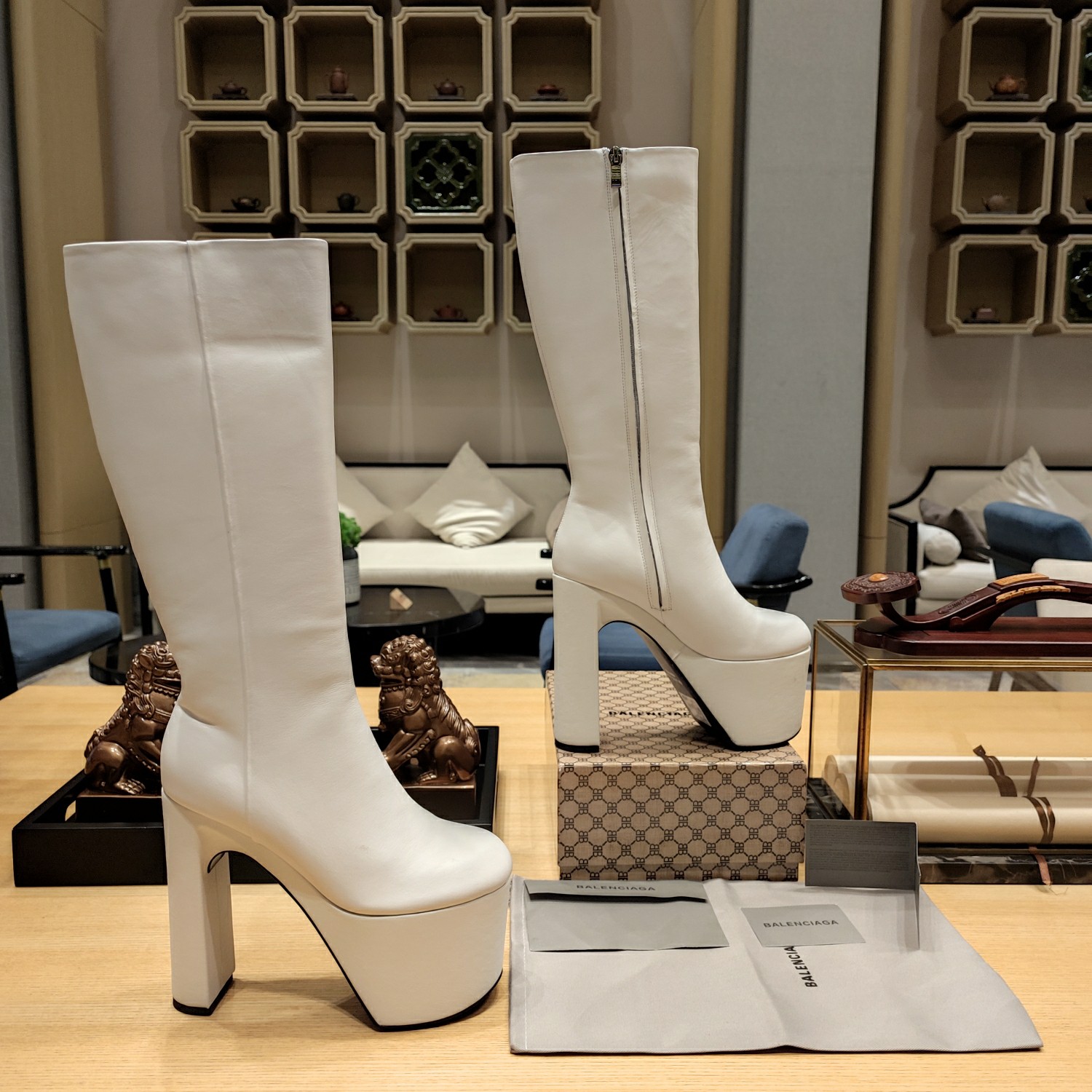 [TOP] BALENCIAGA 13cm High Heel High Boots -  Black & White