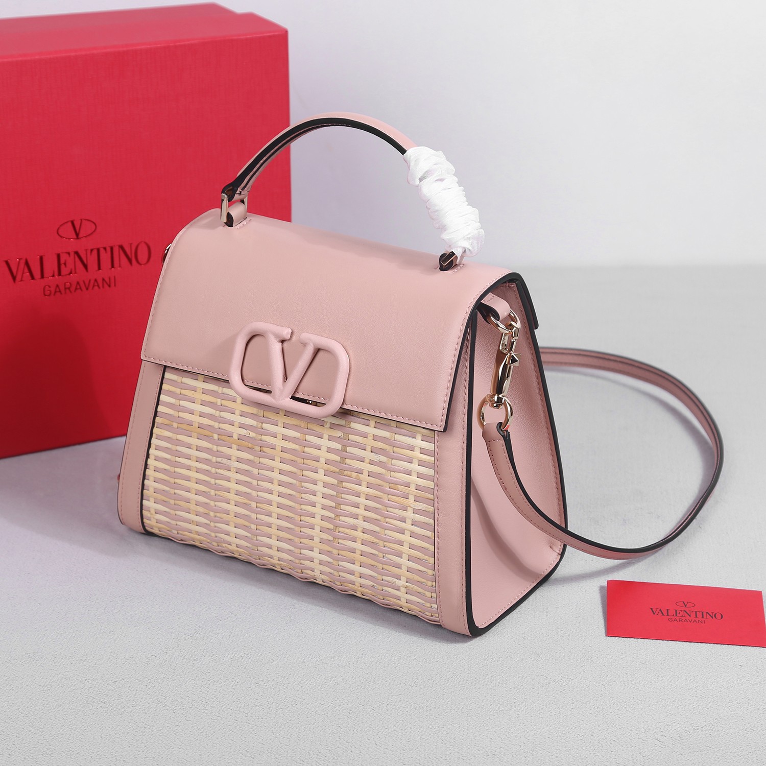 [TOP] VALENTINO Garavani Vsling Bag Calfskin & Bamboo Woven 25x15x11cm