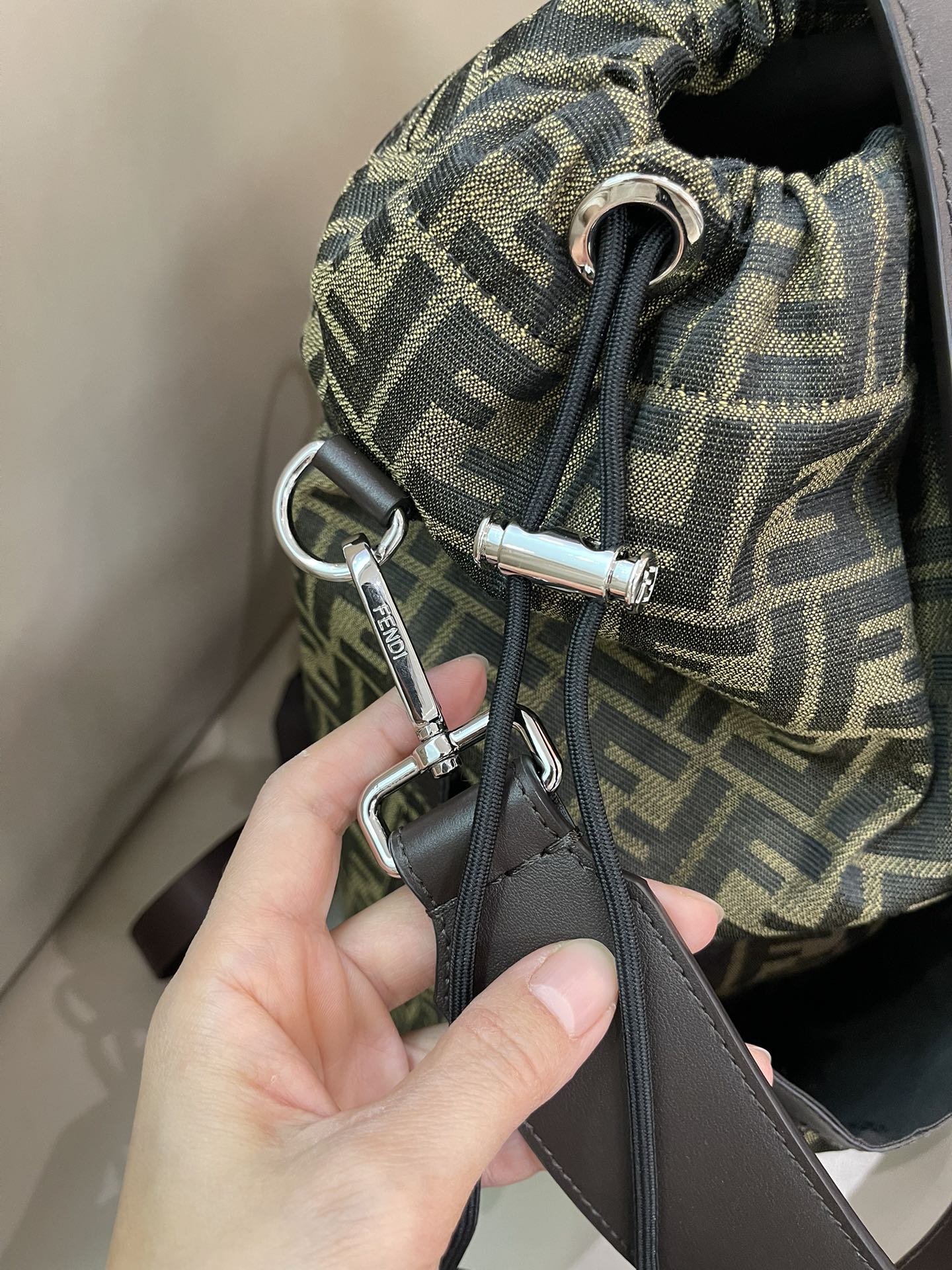 [TOP] FENDI FF Jacquard Fabric Backpack 31×16×36cm -Brown