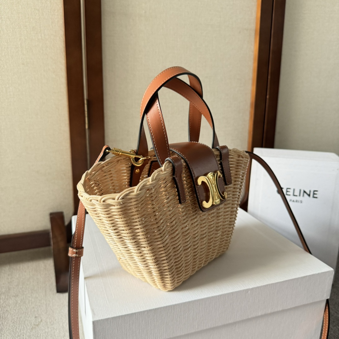 [TOP] CELINE Cow Leather Woven Bag 32*14*7cm - Apricot
