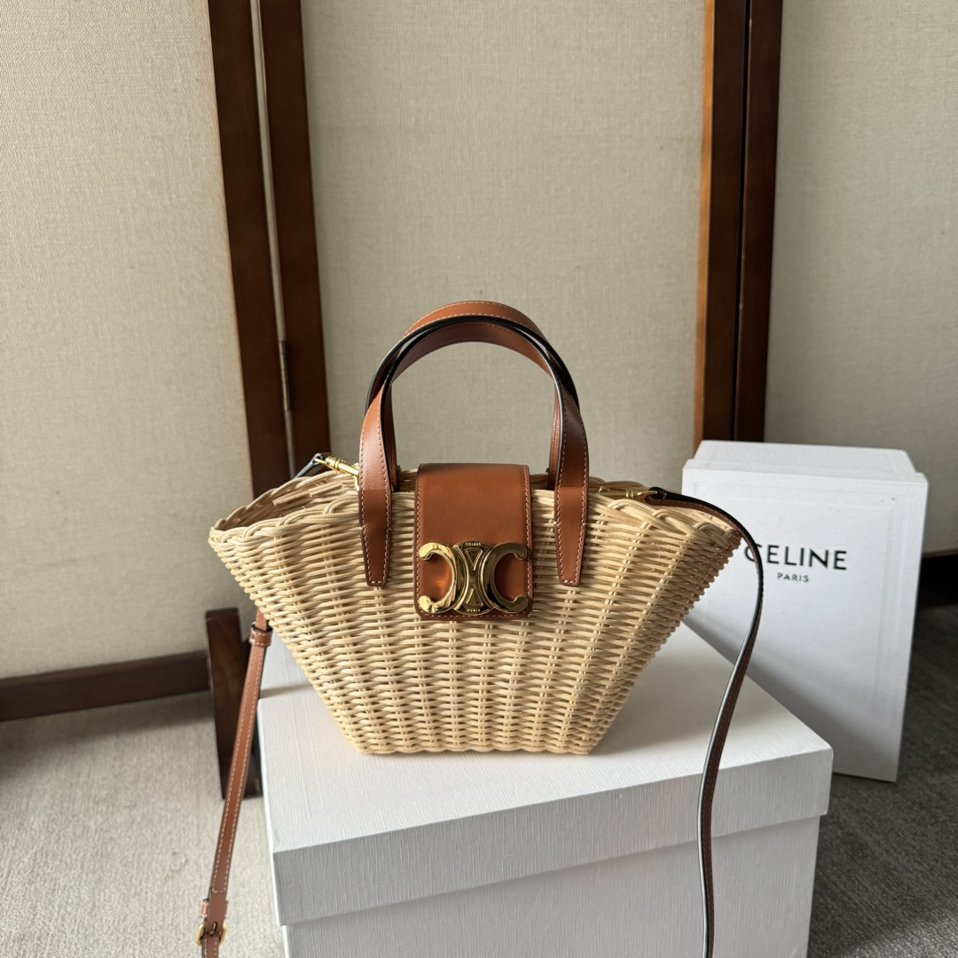 [TOP] CELINE Cow Leather Woven Bag 32*14*7cm - Apricot
