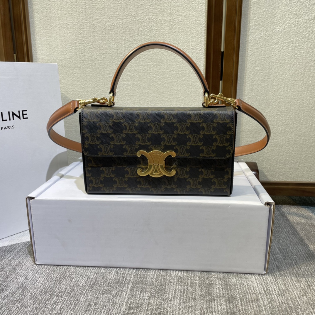 [TOP] CELINE Box Triomphe Bag cowhide Bag 22X13.5X6cm - 2 Colour