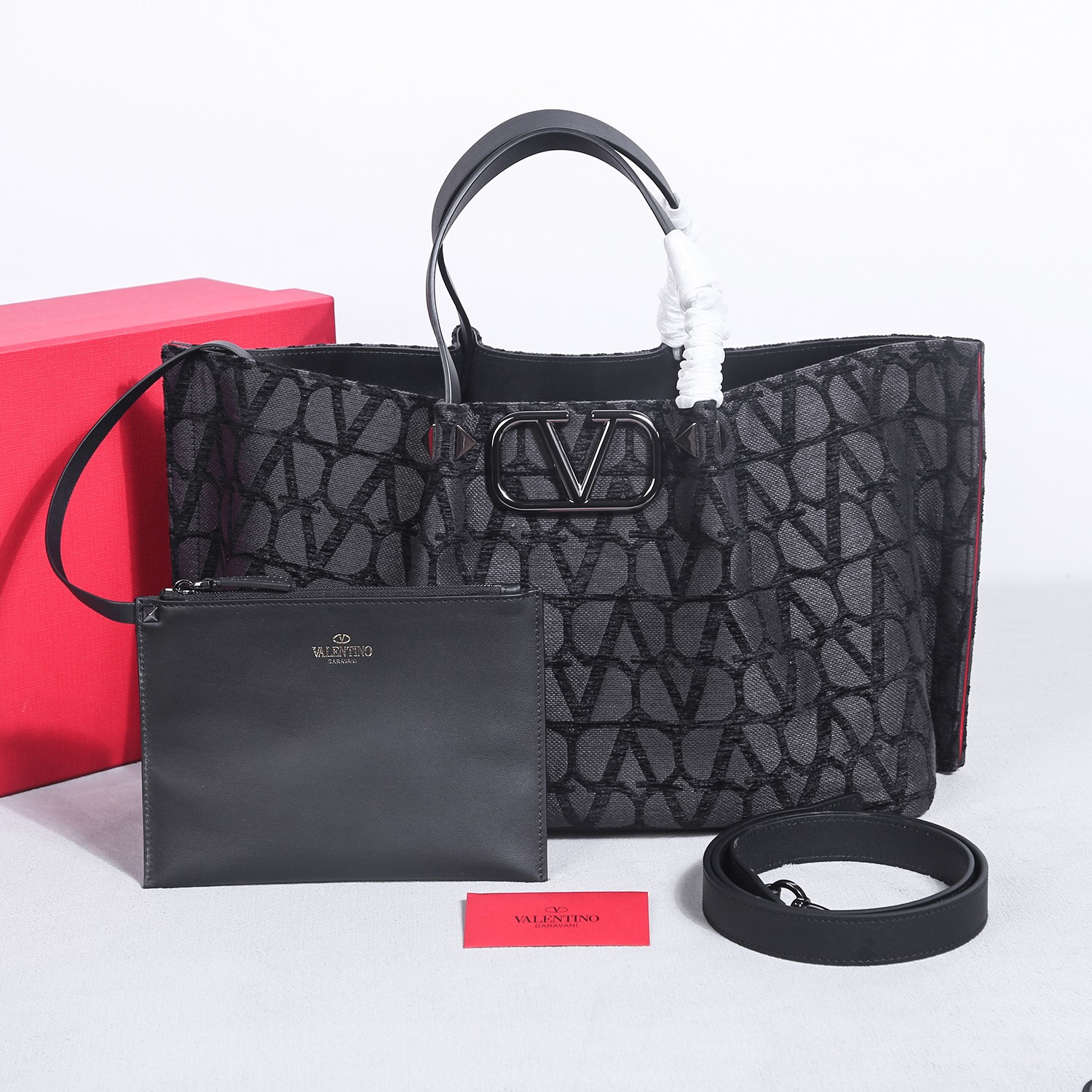 [TOP] VALENTINO Embroidered Fabric Tote Bag 35*25*17/25*18*1cm - 2 Color