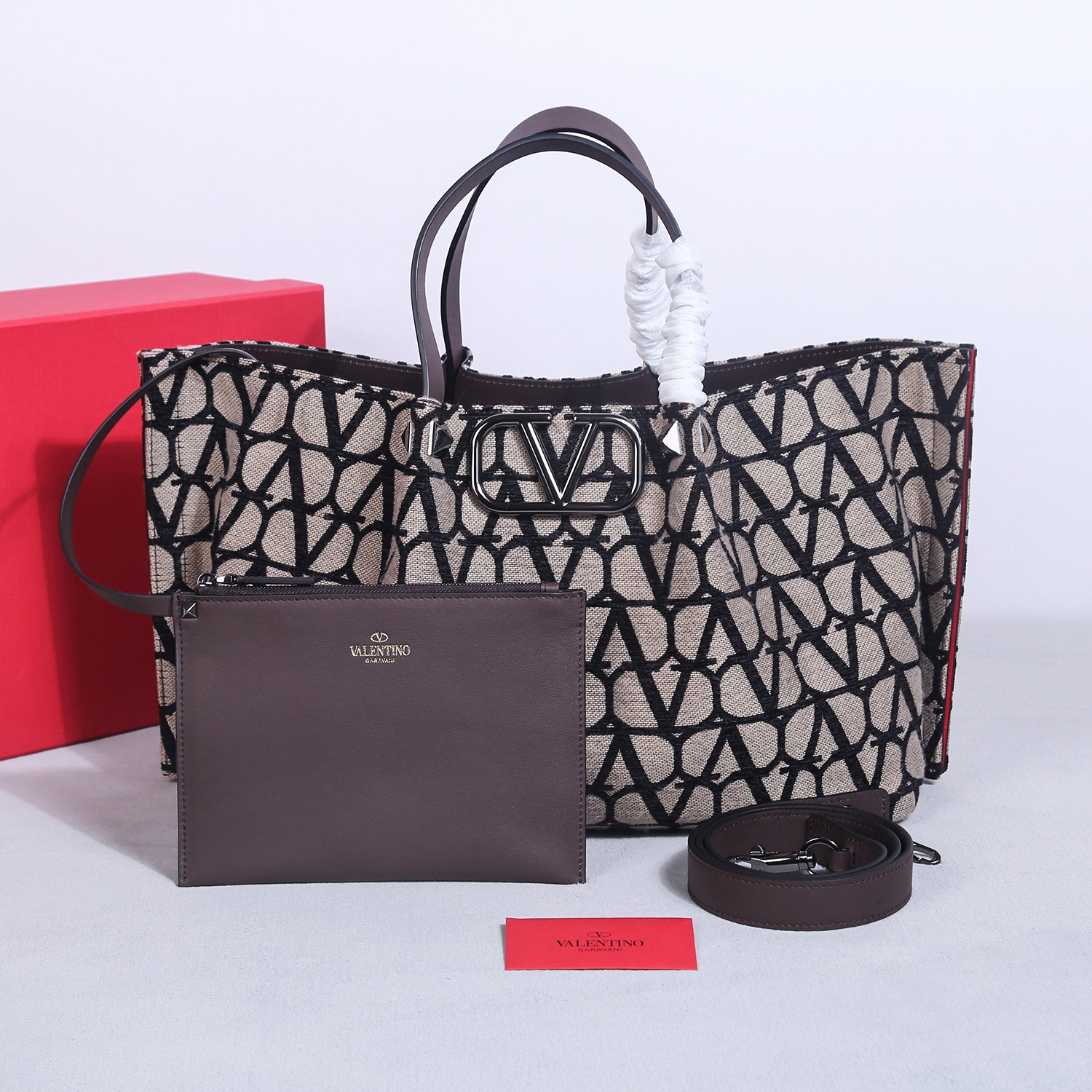 [TOP] VALENTINO Embroidered Fabric Tote Bag 35*25*17/25*18*1cm - 2 Color