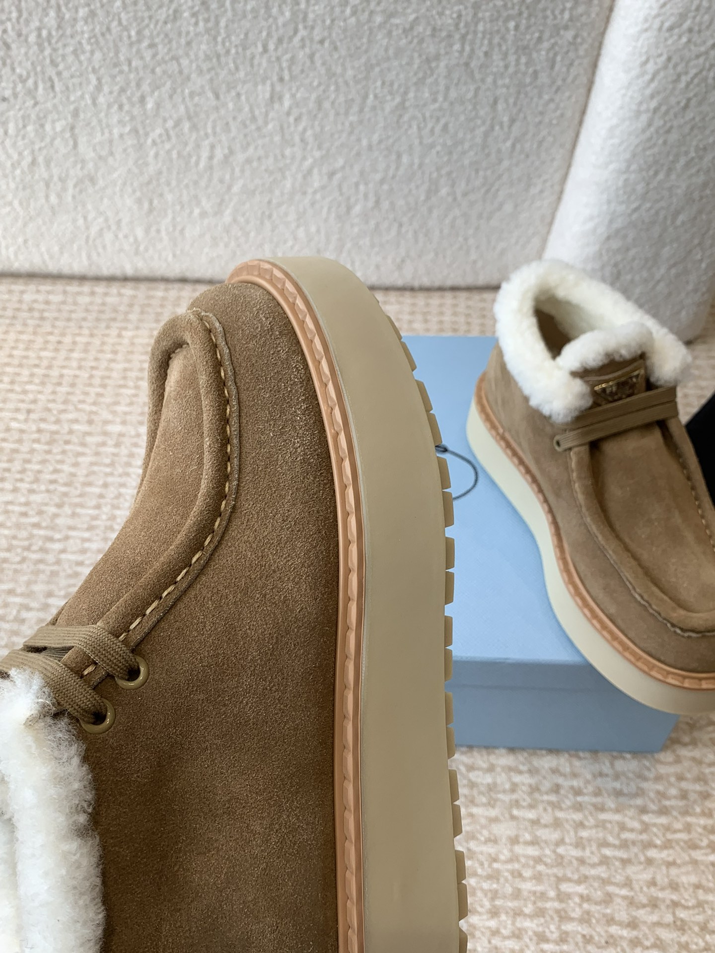 [TOP] PRADA Thick-soled Wool Ankle Boots - Brown