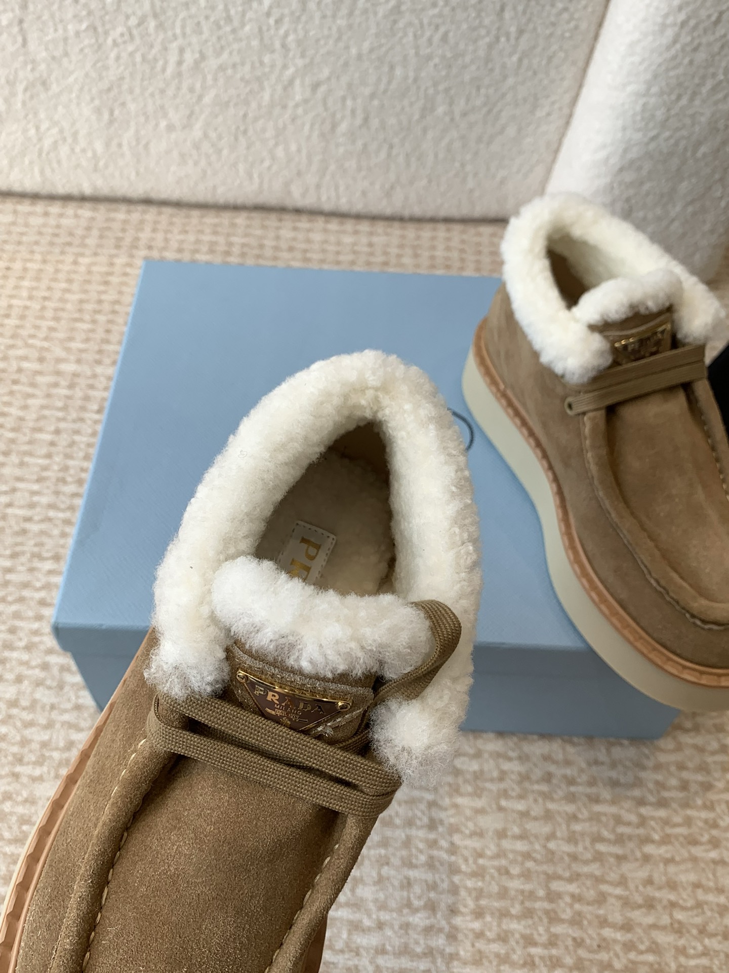 [TOP] PRADA Thick-soled Wool Ankle Boots - Brown