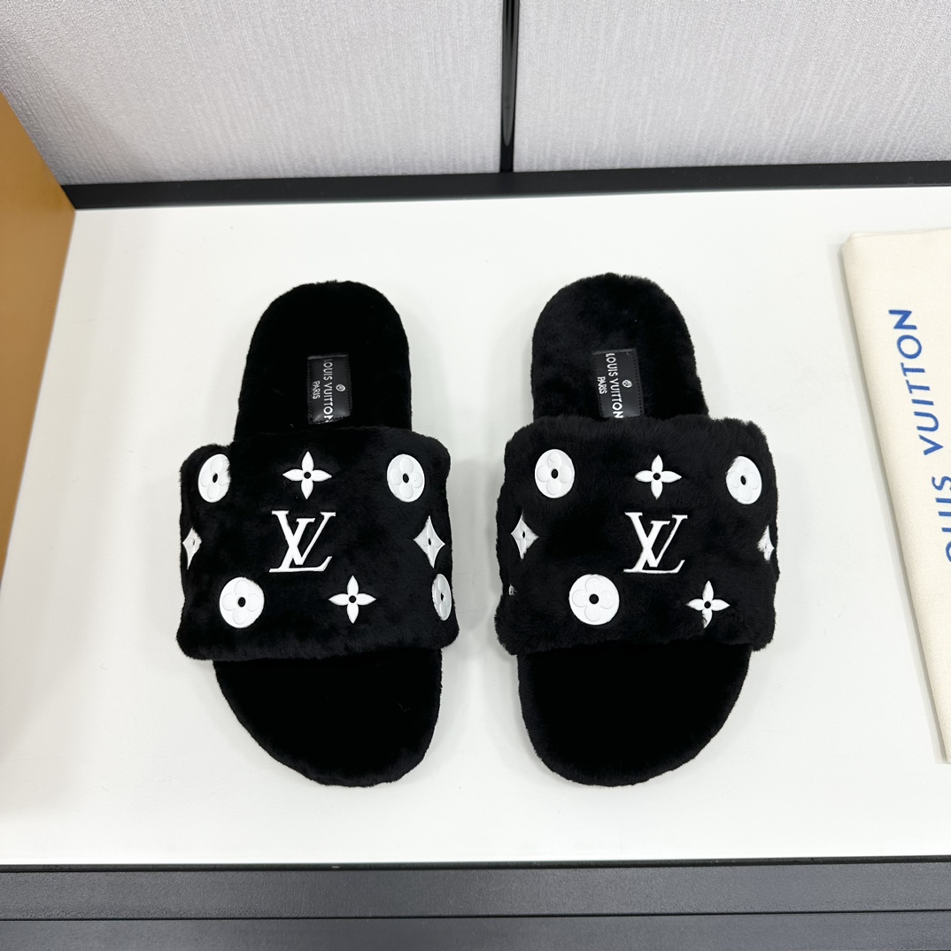 [TOP] Louis Vuitton LV Monogram Fur Slippers - 5 Colors