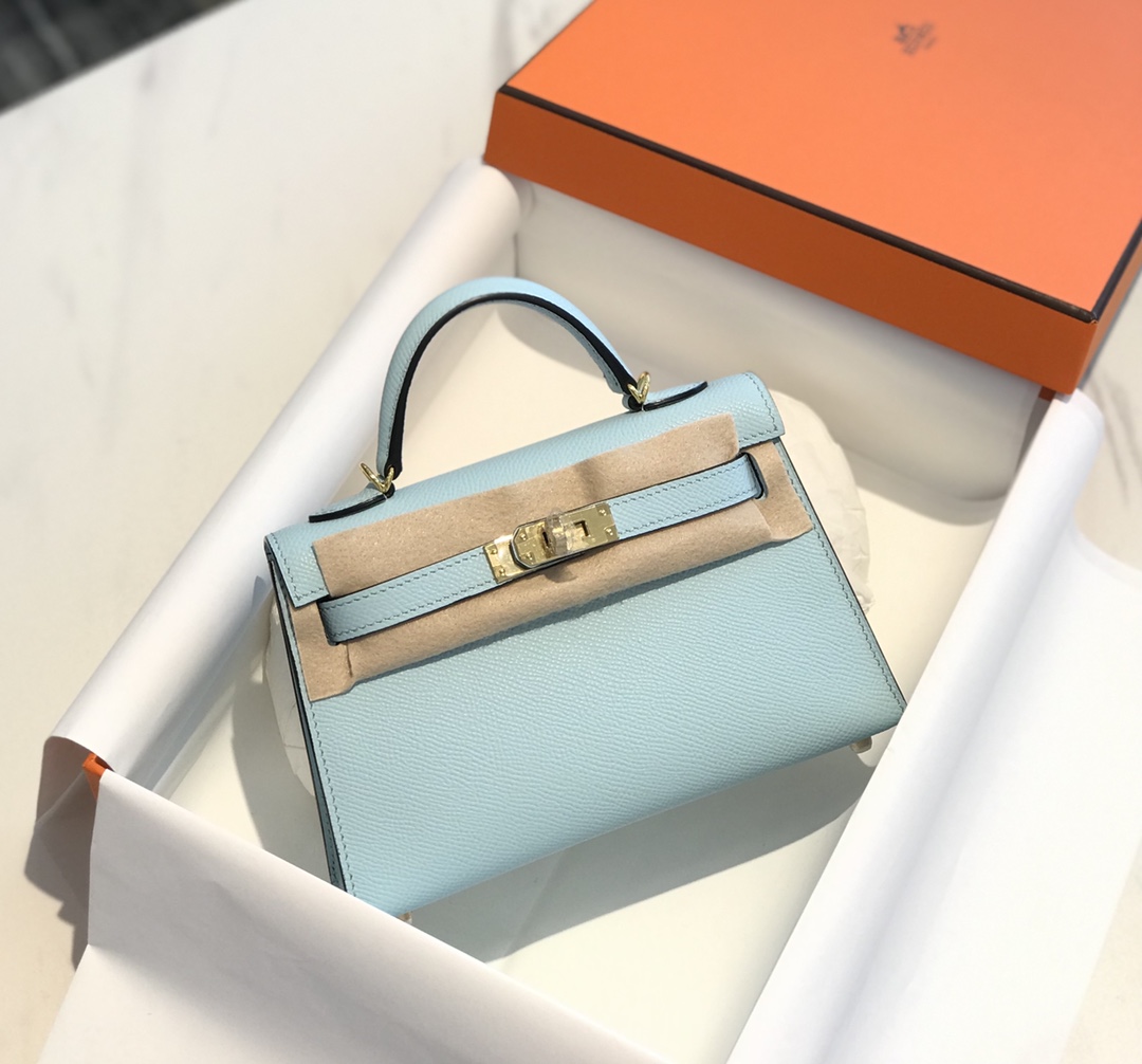 [TOP] HERMES Mini Kelly  Epsom Leather 19cm -  Bleu Zephyr