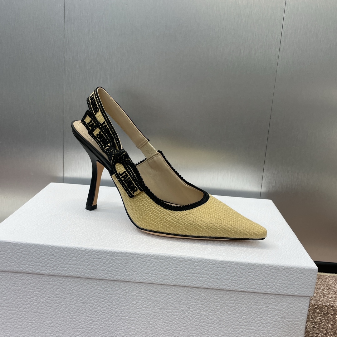 [TOP] Christian Dior J'ADIOR Macrame Embroidered Lettering Flat/Mid/High Heel Pumps - Beige