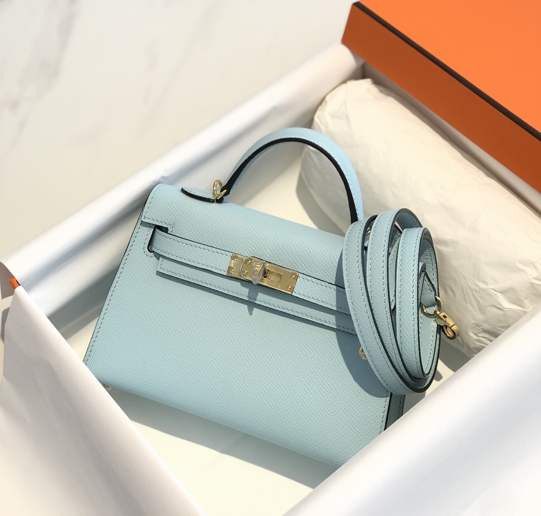 [TOP] HERMES Mini Kelly  Epsom Leather 19cm -  Bleu Zephyr