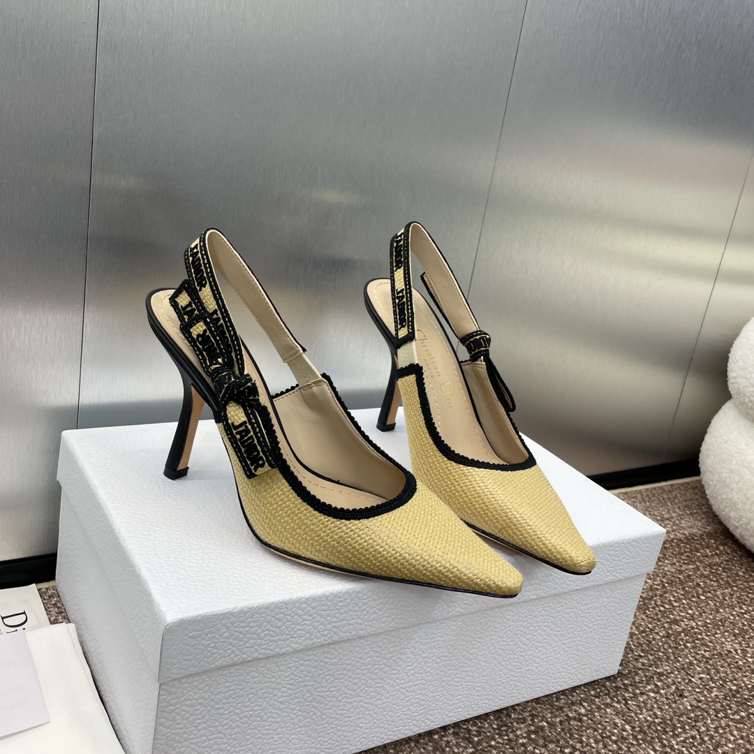 [TOP] Christian Dior J'ADIOR Macrame Embroidered Lettering Flat/Mid/High Heel Pumps - Beige