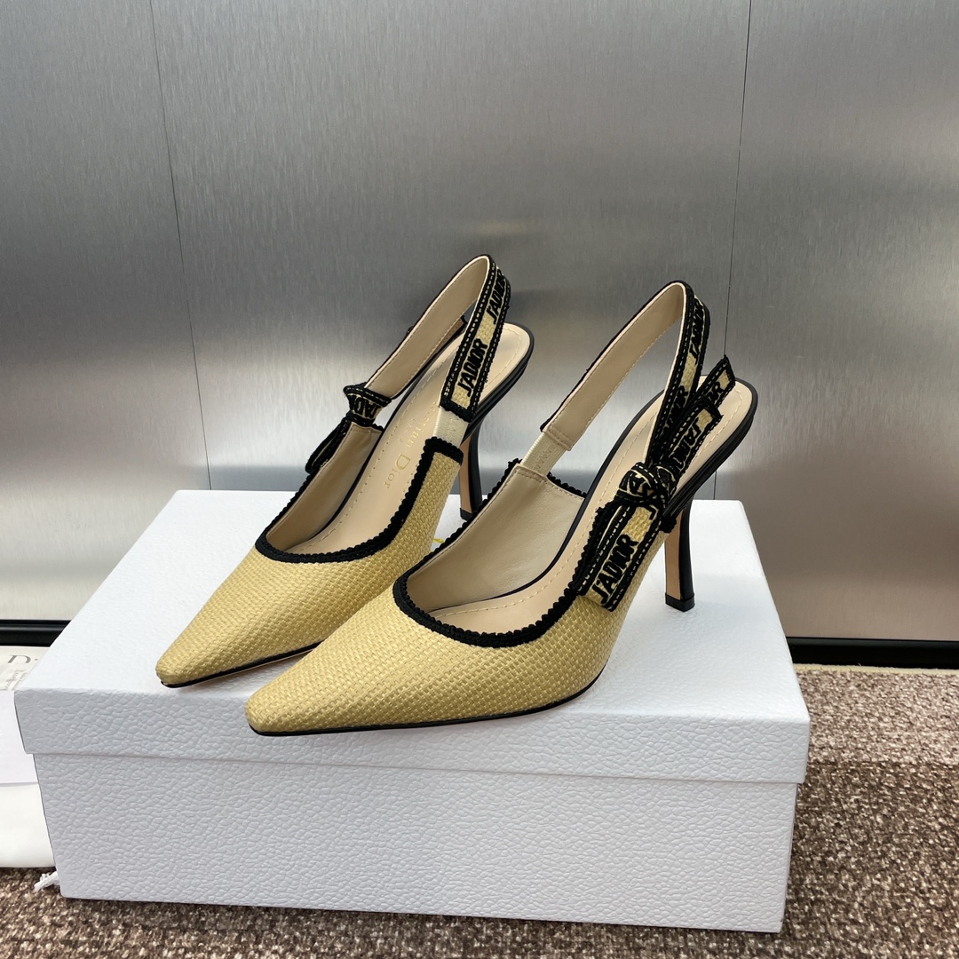 [TOP] Christian Dior J'ADIOR Macrame Embroidered Lettering Flat/Mid/High Heel Pumps - Beige