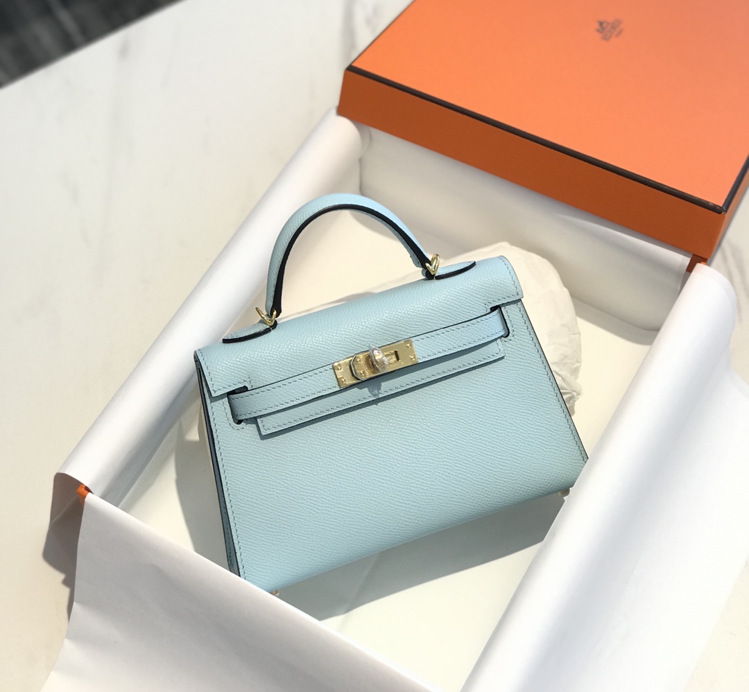 [TOP] HERMES Mini Kelly  Epsom Leather 19cm -  Bleu Zephyr