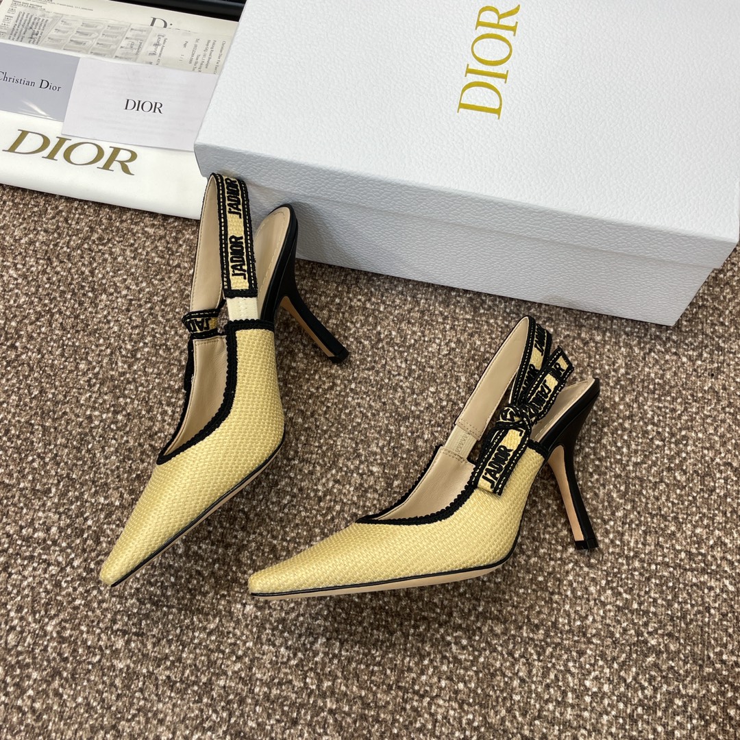 [TOP] Christian Dior J'ADIOR Macrame Embroidered Lettering Flat/Mid/High Heel Pumps - Beige