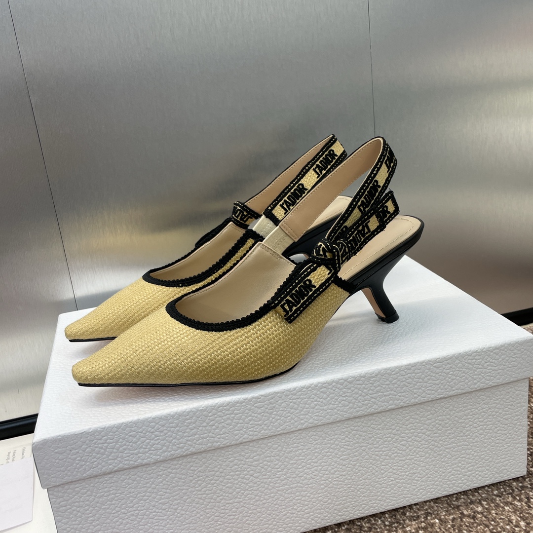 [TOP] Christian Dior J'ADIOR Macrame Embroidered Lettering Flat/Mid/High Heel Pumps - Beige