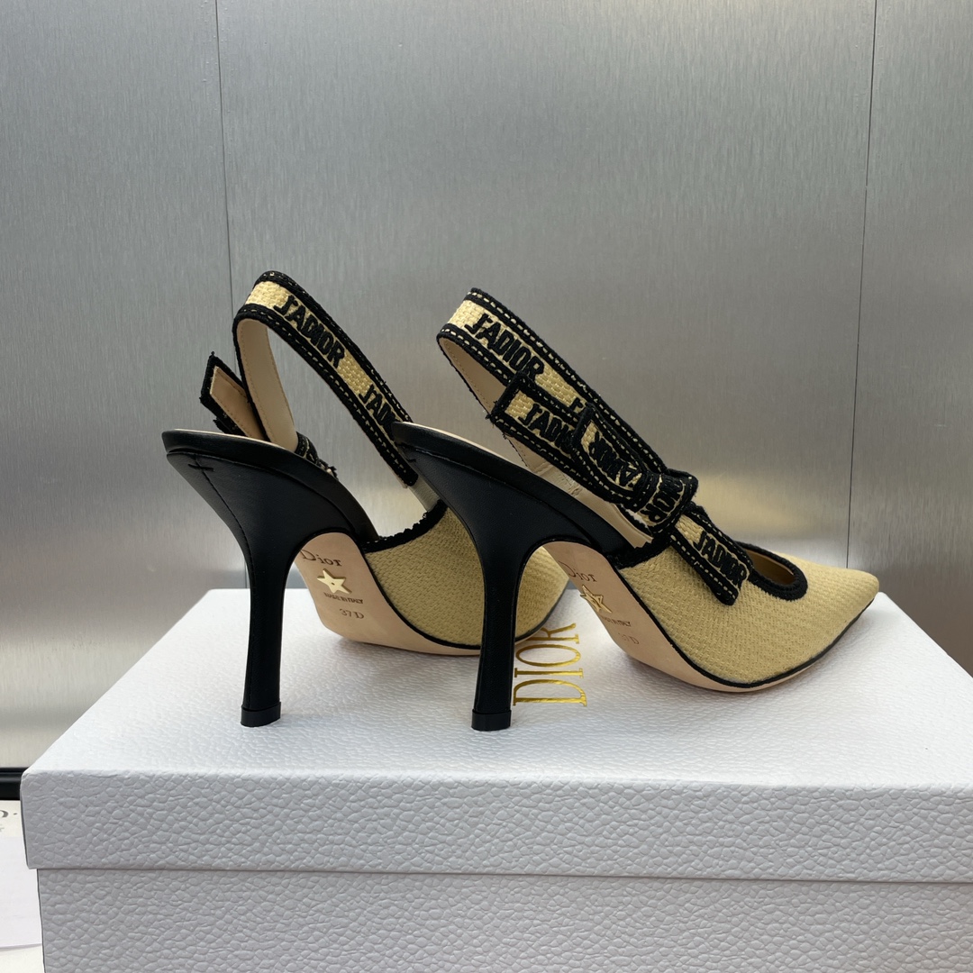 [TOP] Christian Dior J'ADIOR Macrame Embroidered Lettering Flat/Mid/High Heel Pumps - Beige