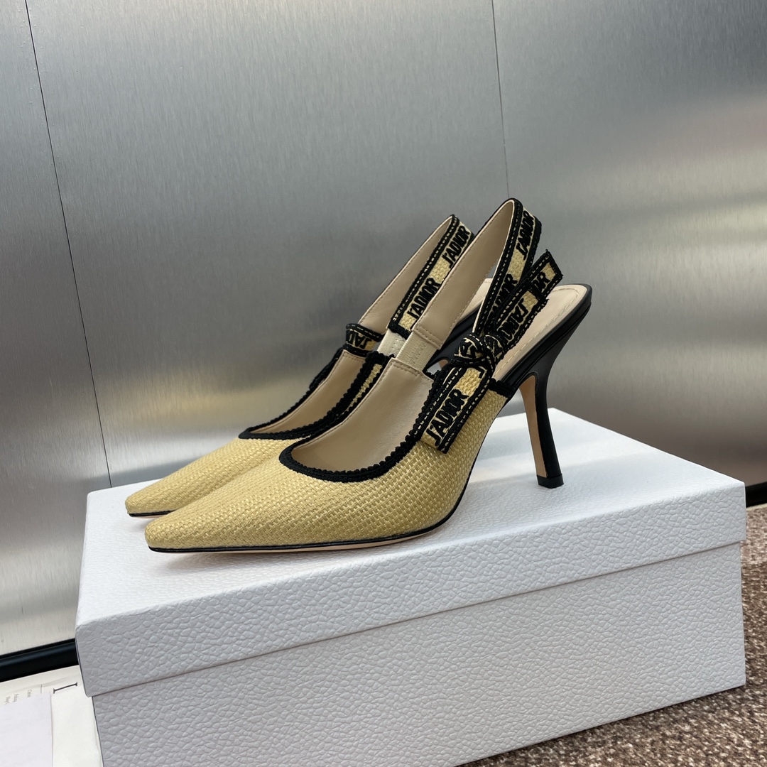 [TOP] Christian Dior J'ADIOR Macrame Embroidered Lettering Flat/Mid/High Heel Pumps - Beige