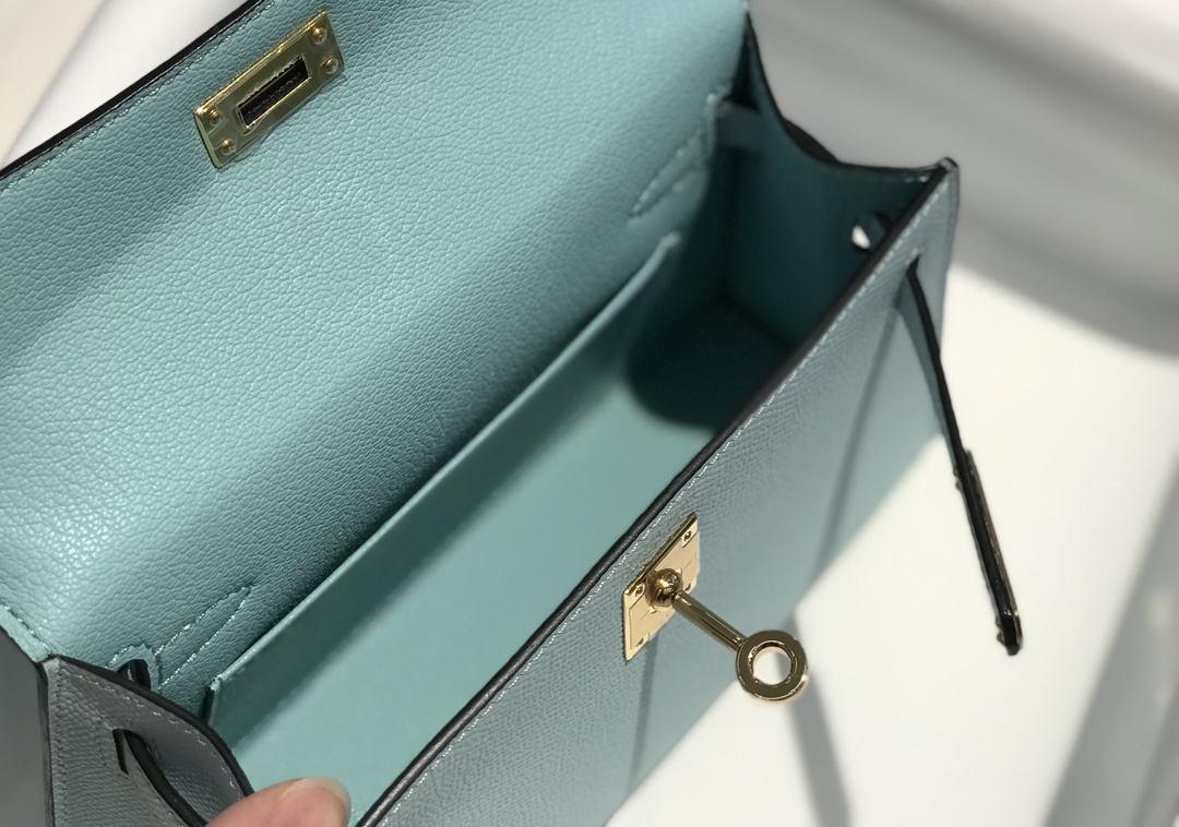 [TOP] HERMES Mini Kelly  Epsom Leather 19cm -  Bleu Zephyr