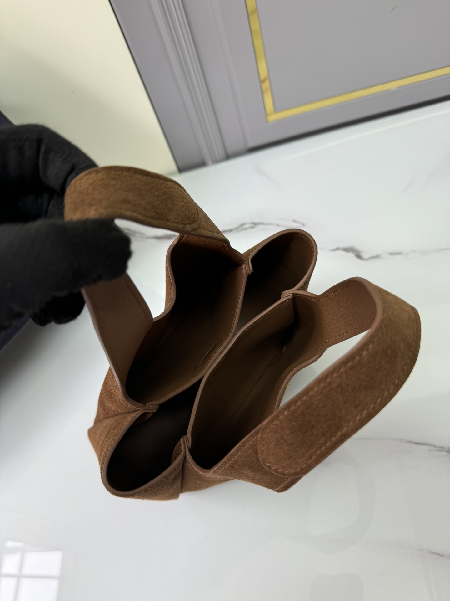 [Top] PRADA Sheepskin Bucket Bag 25x21.5x14cm/18x16x10cm - Brown