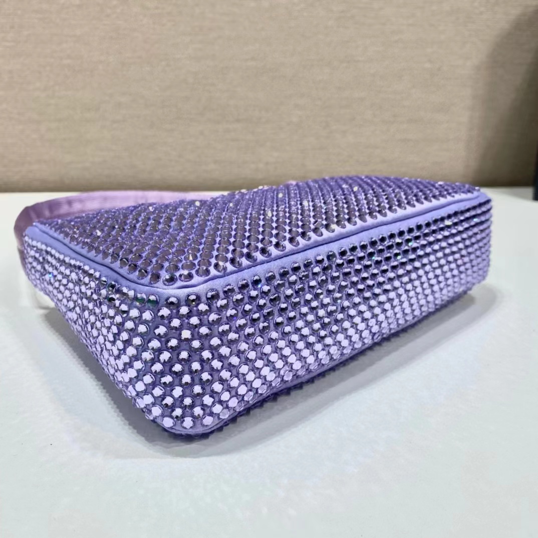 [TOP] PRADA Satin Crystal Mini Re-Edition 2000 Bag 23×13cm - Purple