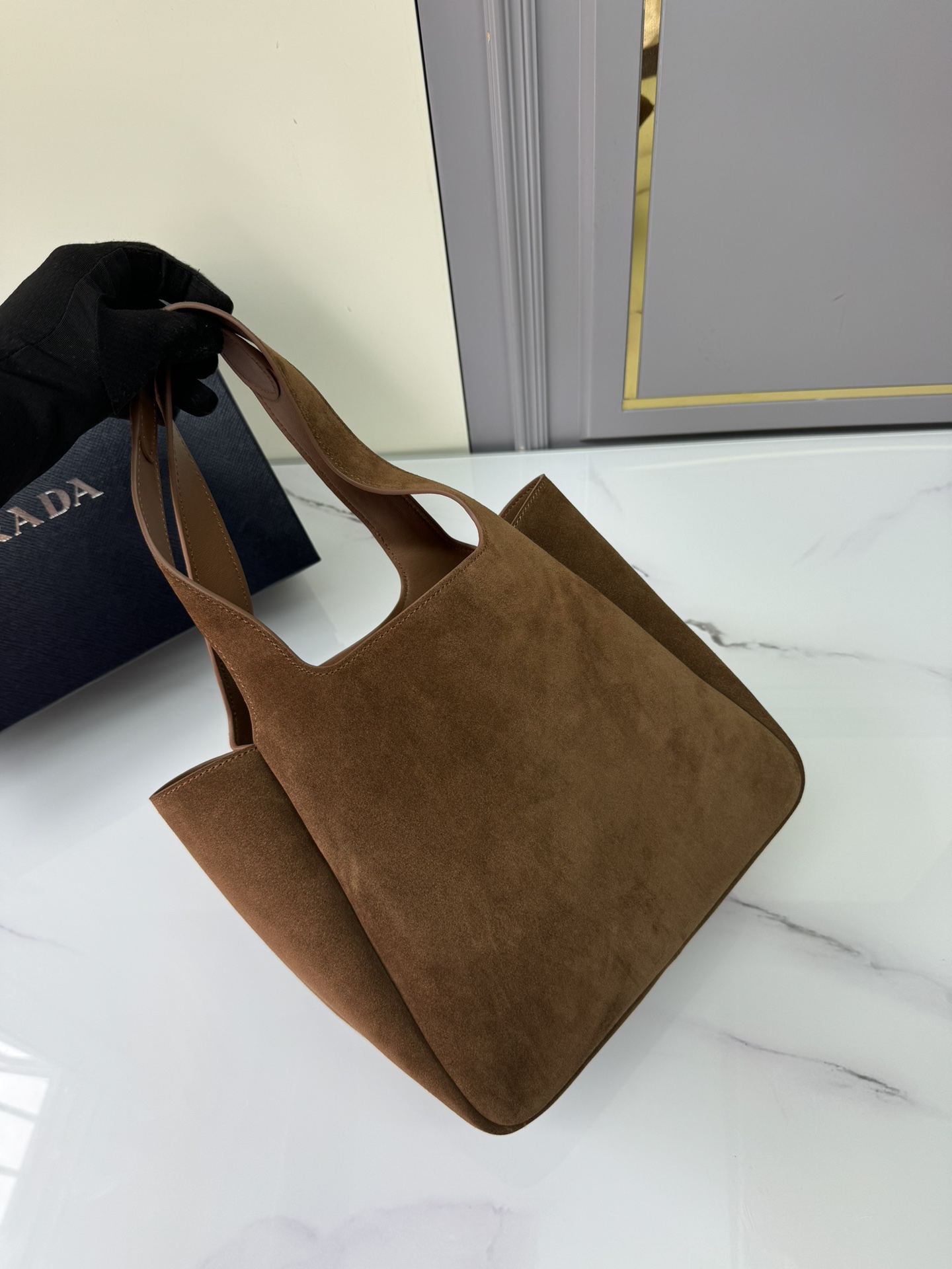 [Top] PRADA Sheepskin Bucket Bag 25x21.5x14cm/18x16x10cm - Brown