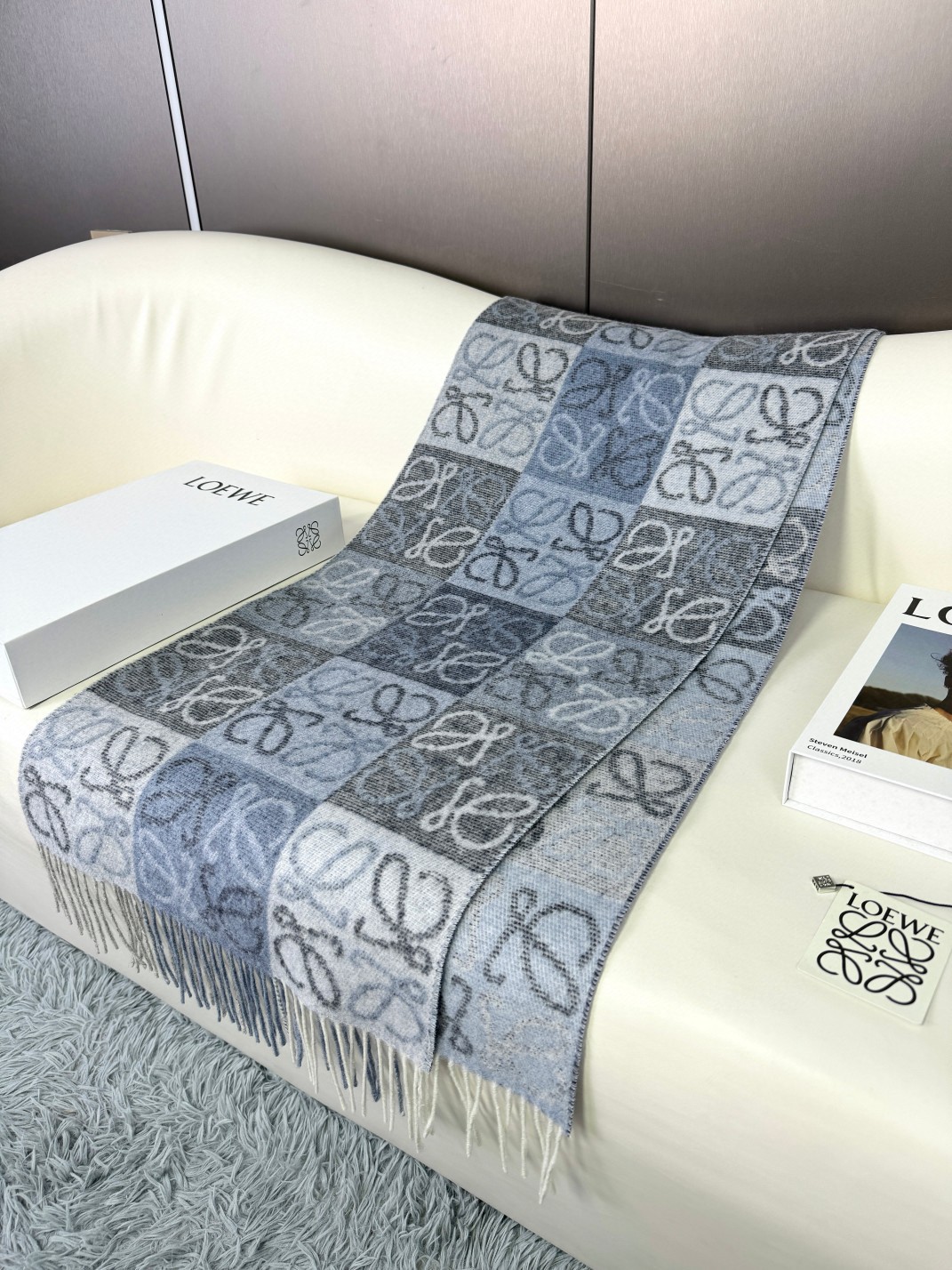 [TOP] LOEWE Colorblock Cashmere Scarf 40x180cm - Blue