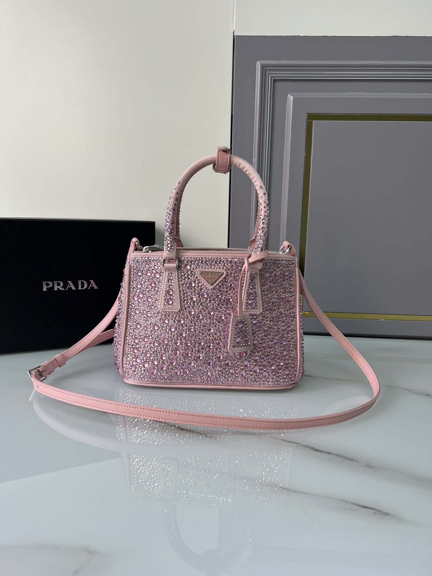 [TOP] PRADA Galleria Bag Gypsophila Mini 20x14.5x9.5cm/24.5x16.5x11cm - 6 Colour
