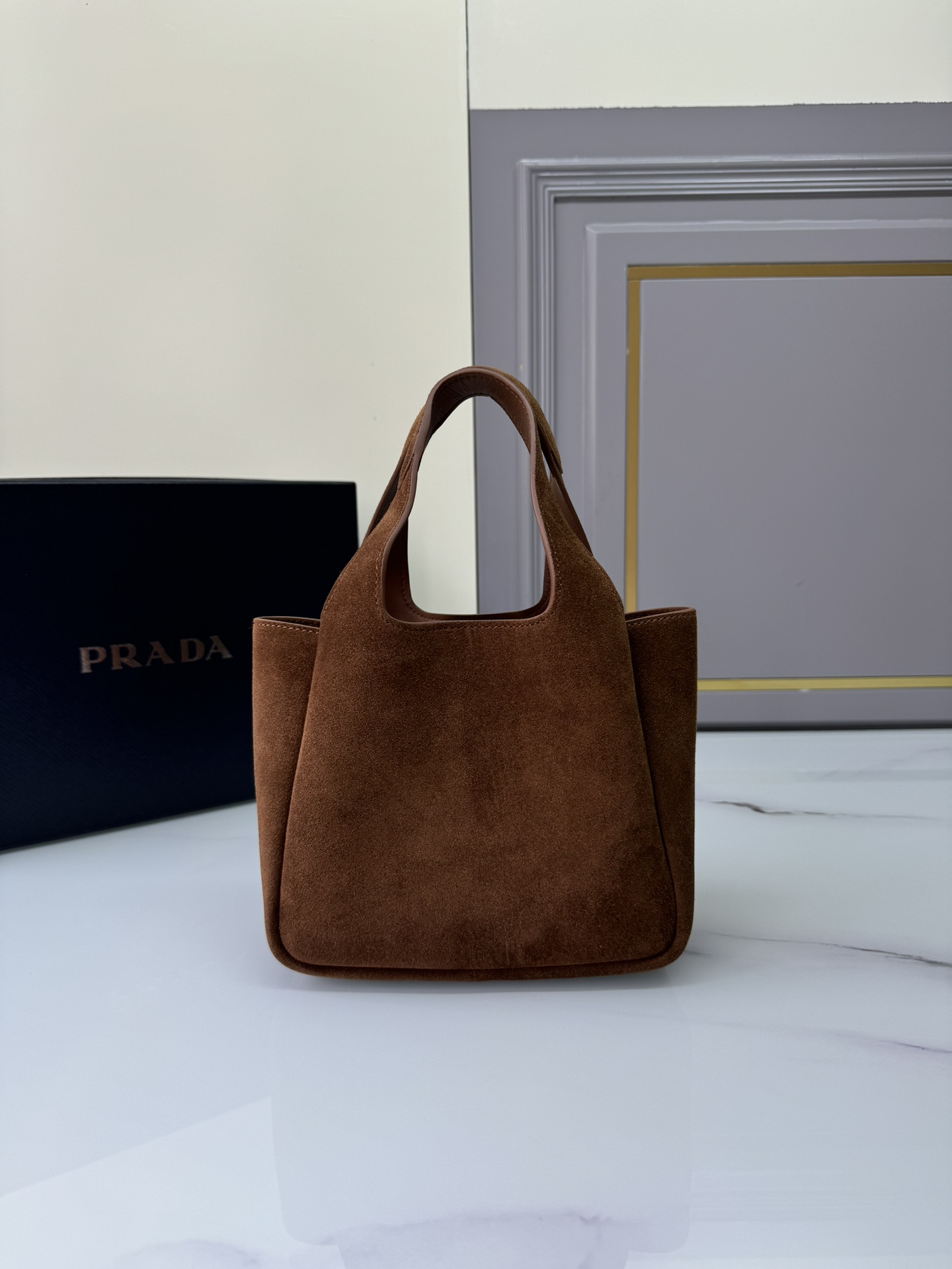 [Top] PRADA Sheepskin Bucket Bag 25x21.5x14cm/18x16x10cm - Brown