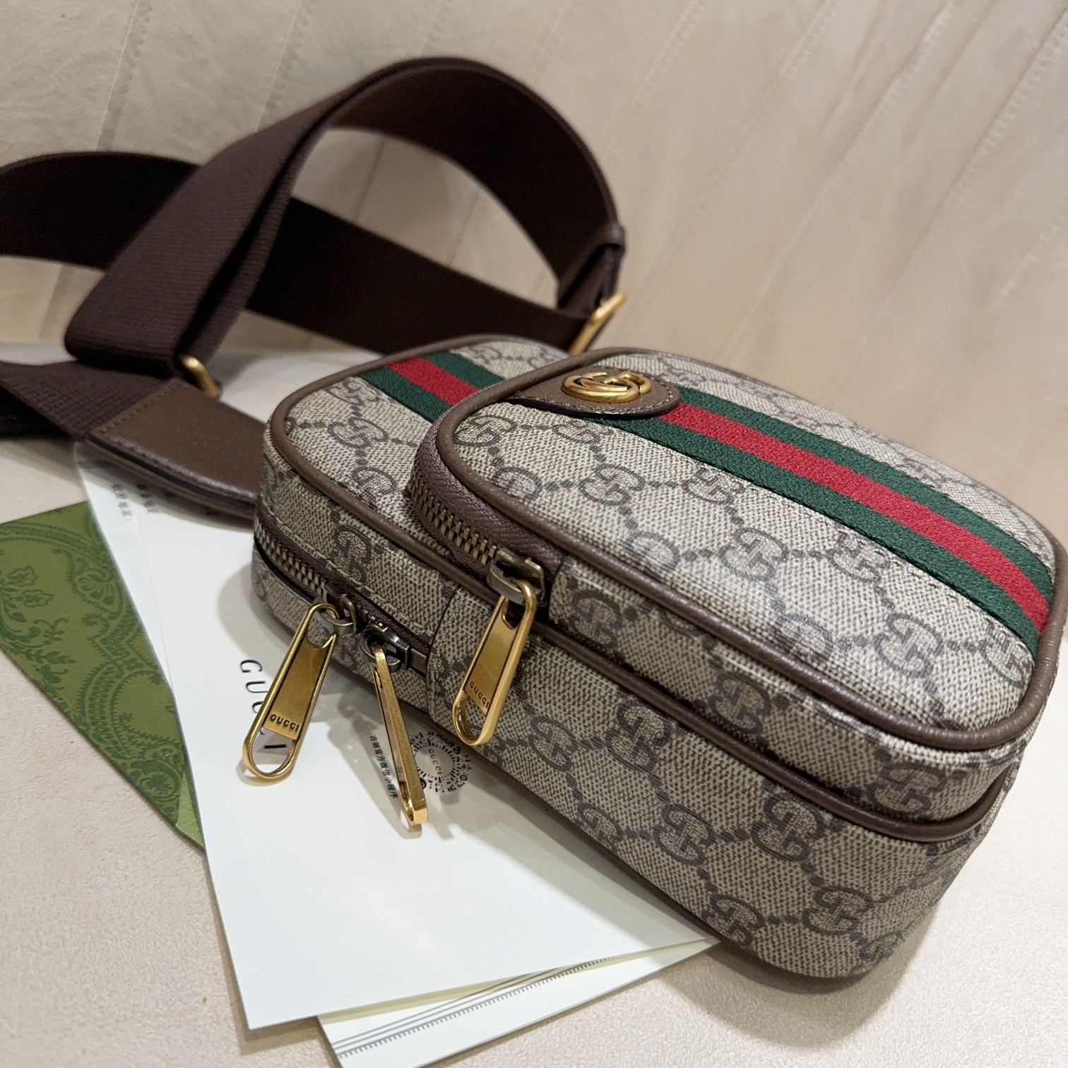 [TOP] GUCCI Ophidia Shoulder Bag 12 x 18 x 6.9 cm-Brown