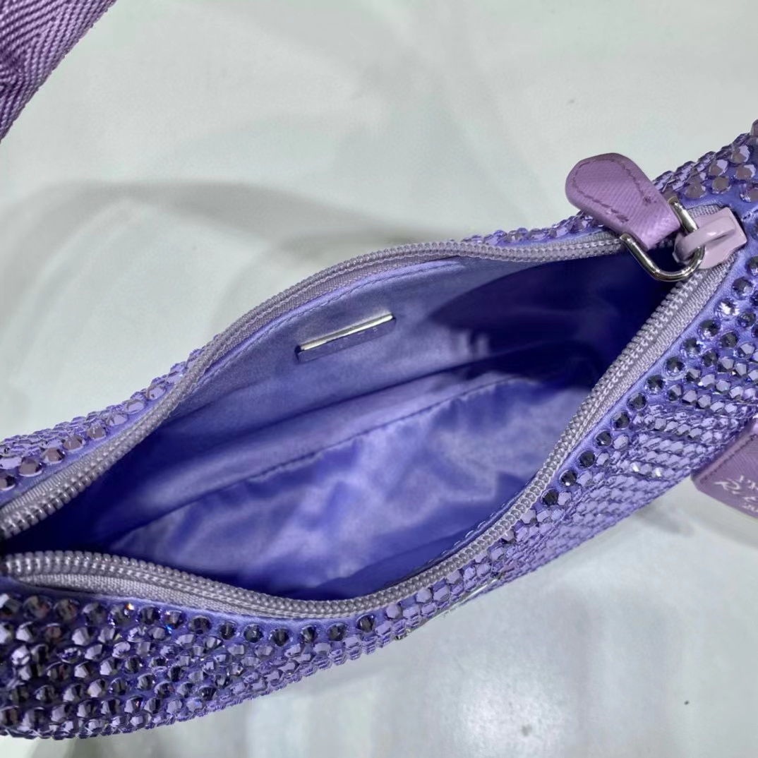 [TOP] PRADA Satin Crystal Mini Re-Edition 2000 Bag 23×13cm - Purple