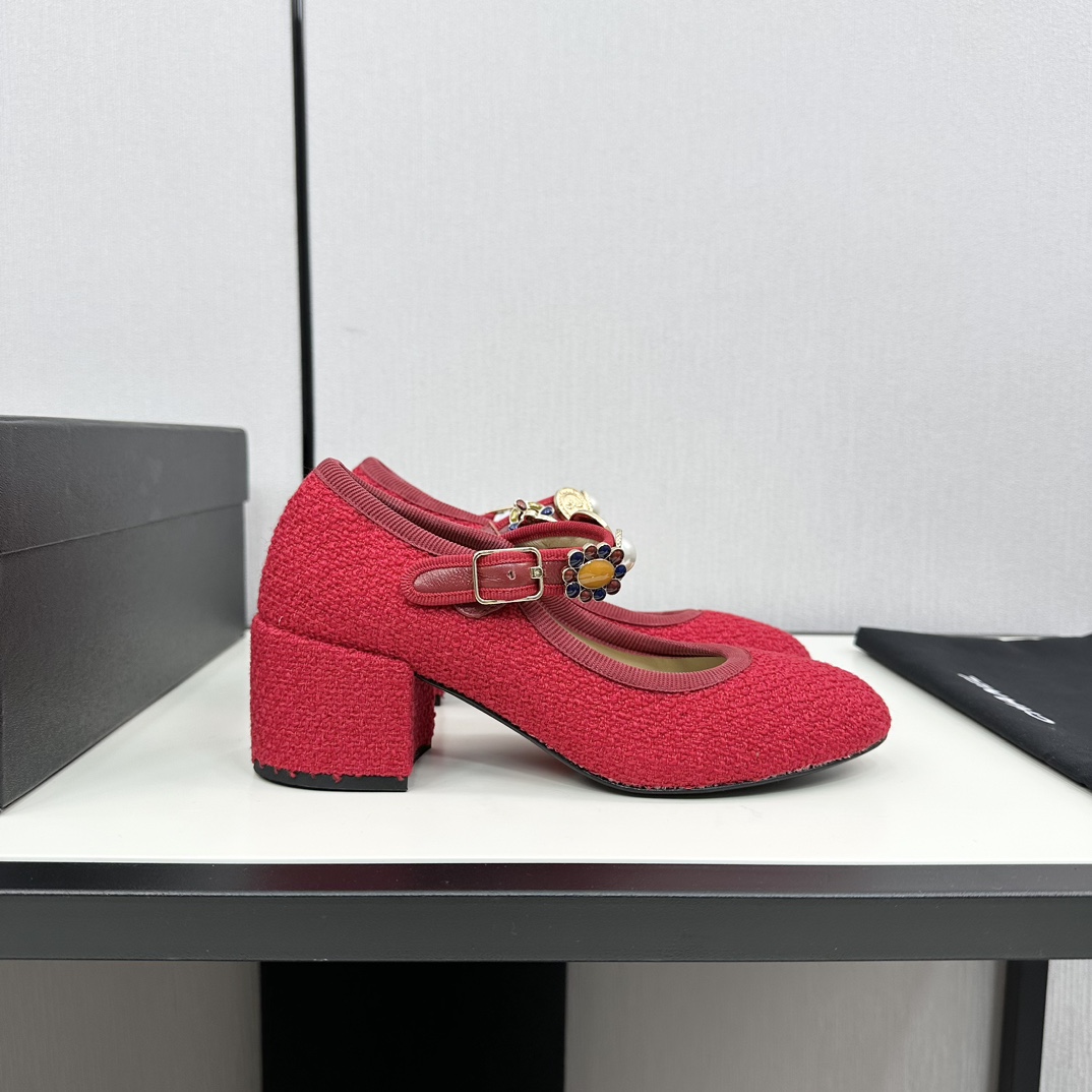 [TOP] CHANEL Mid Heel Tweed Crystal Platform Pumps - 4 Color