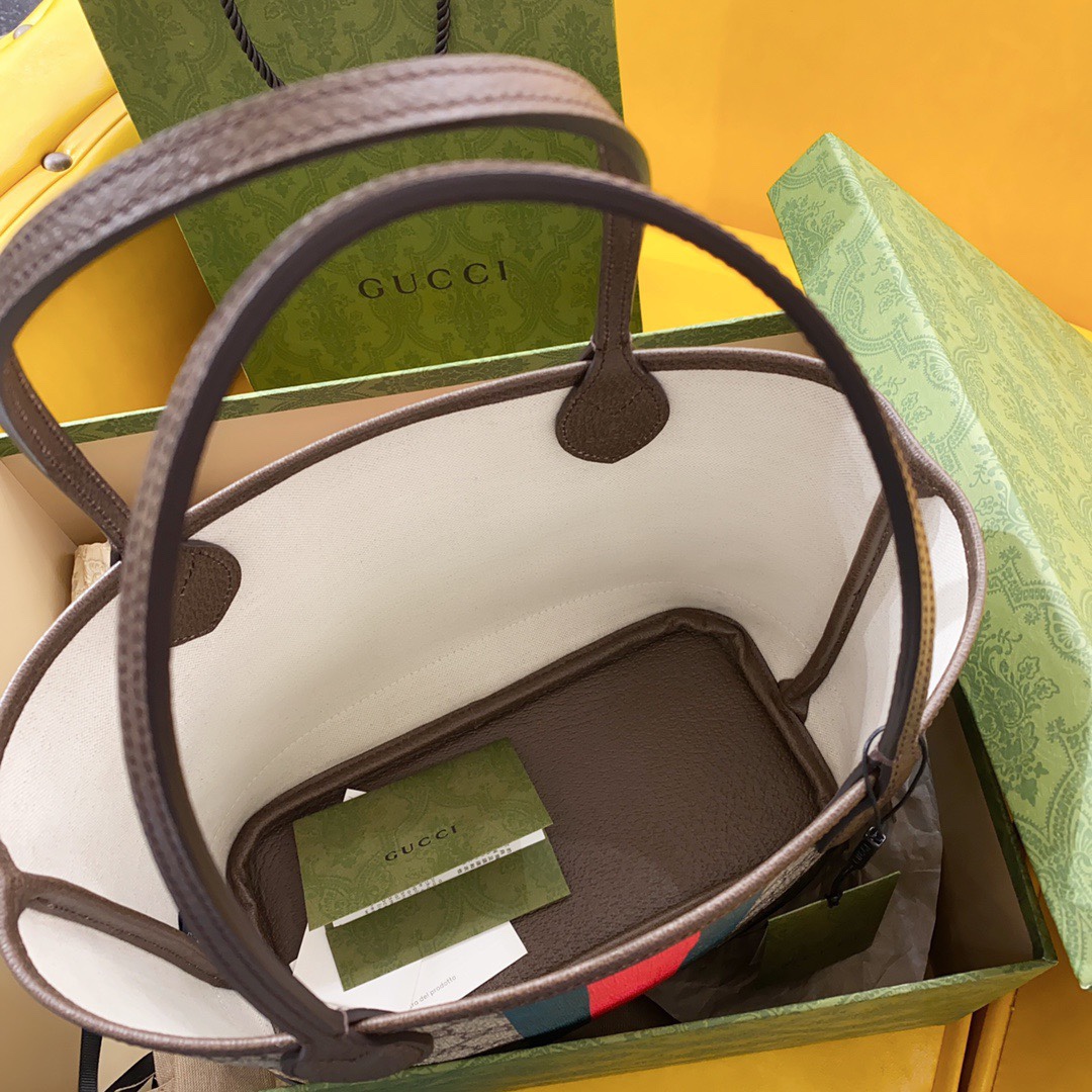 [TOP] GUCCI Ophidia  Monogram Tote Bag 25 x 22 x 12 cm-Brown