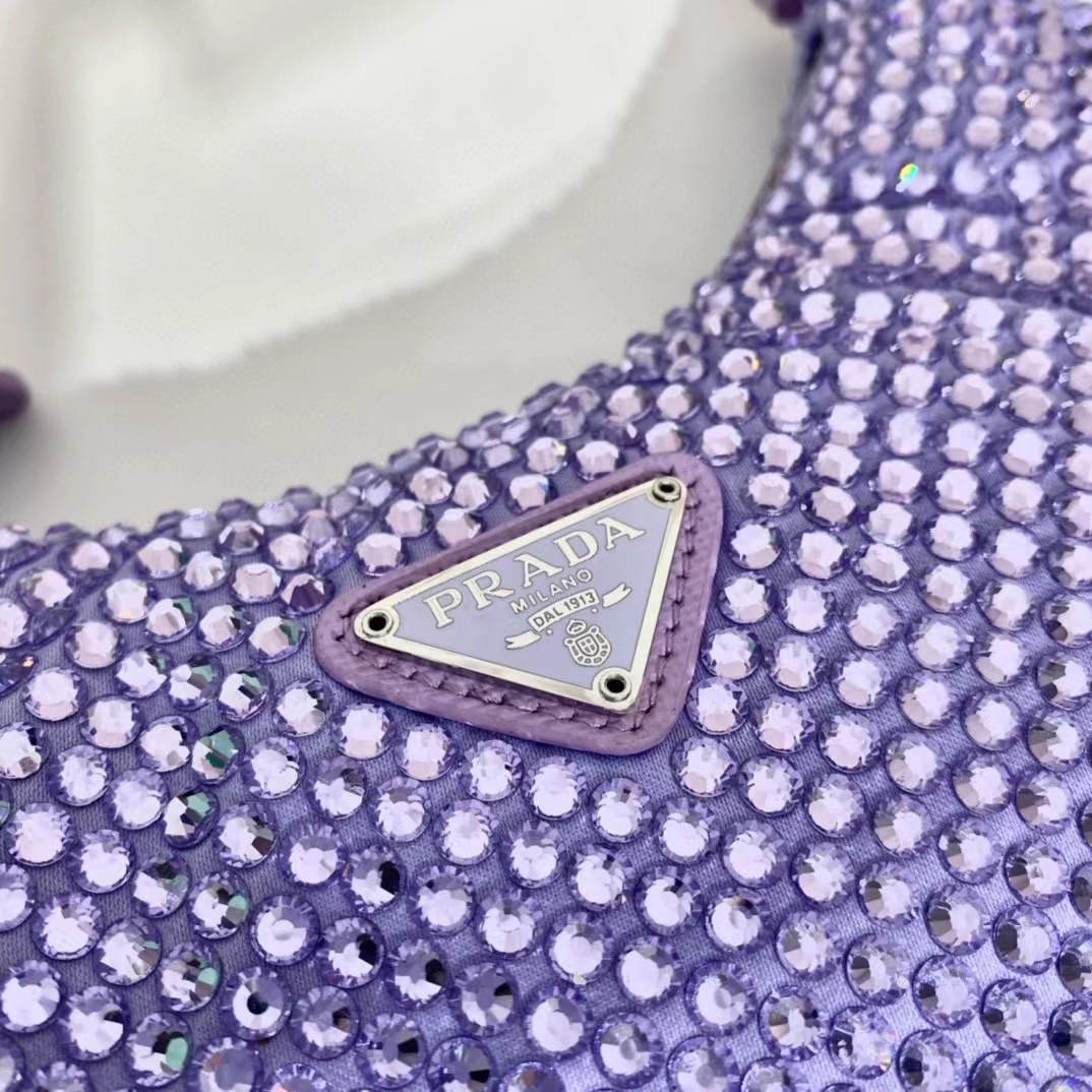 [TOP] PRADA Satin Crystal Mini Re-Edition 2000 Bag 23×13cm - Purple