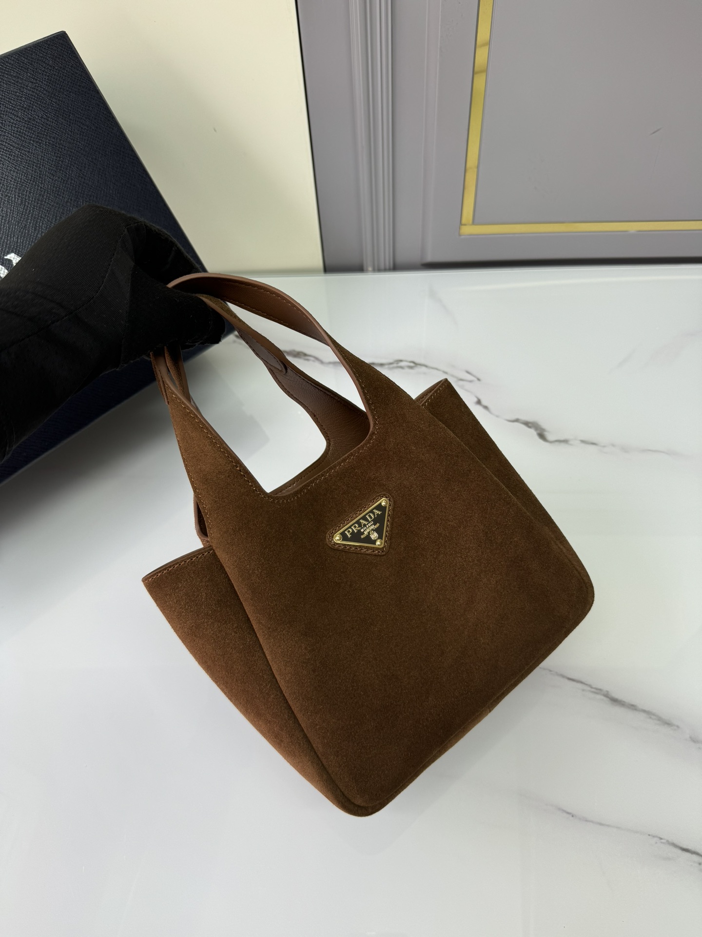 [Top] PRADA Sheepskin Bucket Bag 25x21.5x14cm/18x16x10cm - Brown